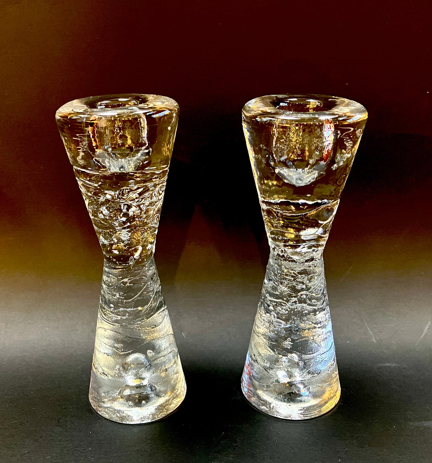 PAIR, Iittala, Arkipelago, Tower, Candle Holder, Glass, Crystal, Finland, Timo Sarpaneva