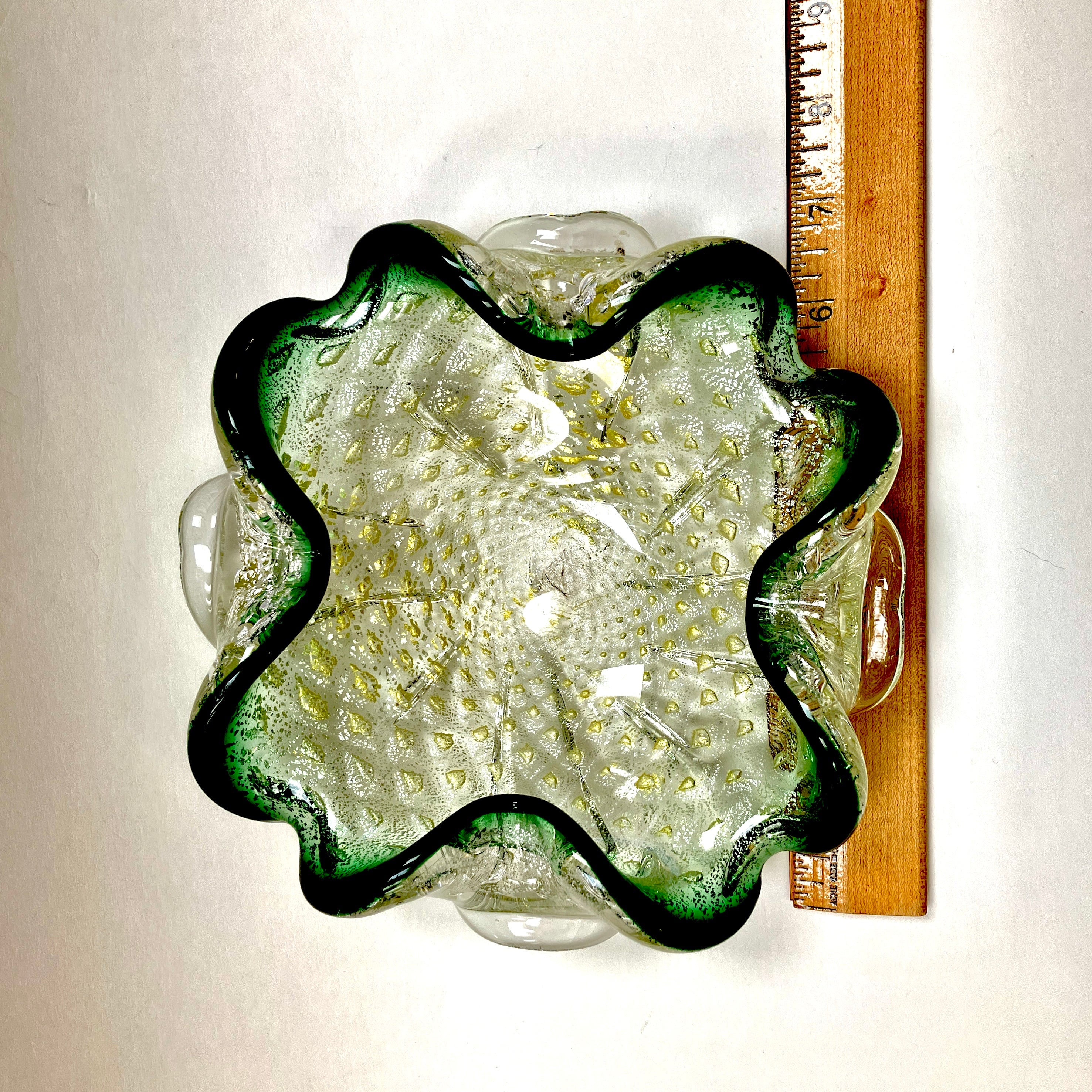 Murano Bullicante Green Glass Bowl, Murano Decorative Glass Ashtray With Controlled buying Bubbles, Murano Glass Art Centerpiece