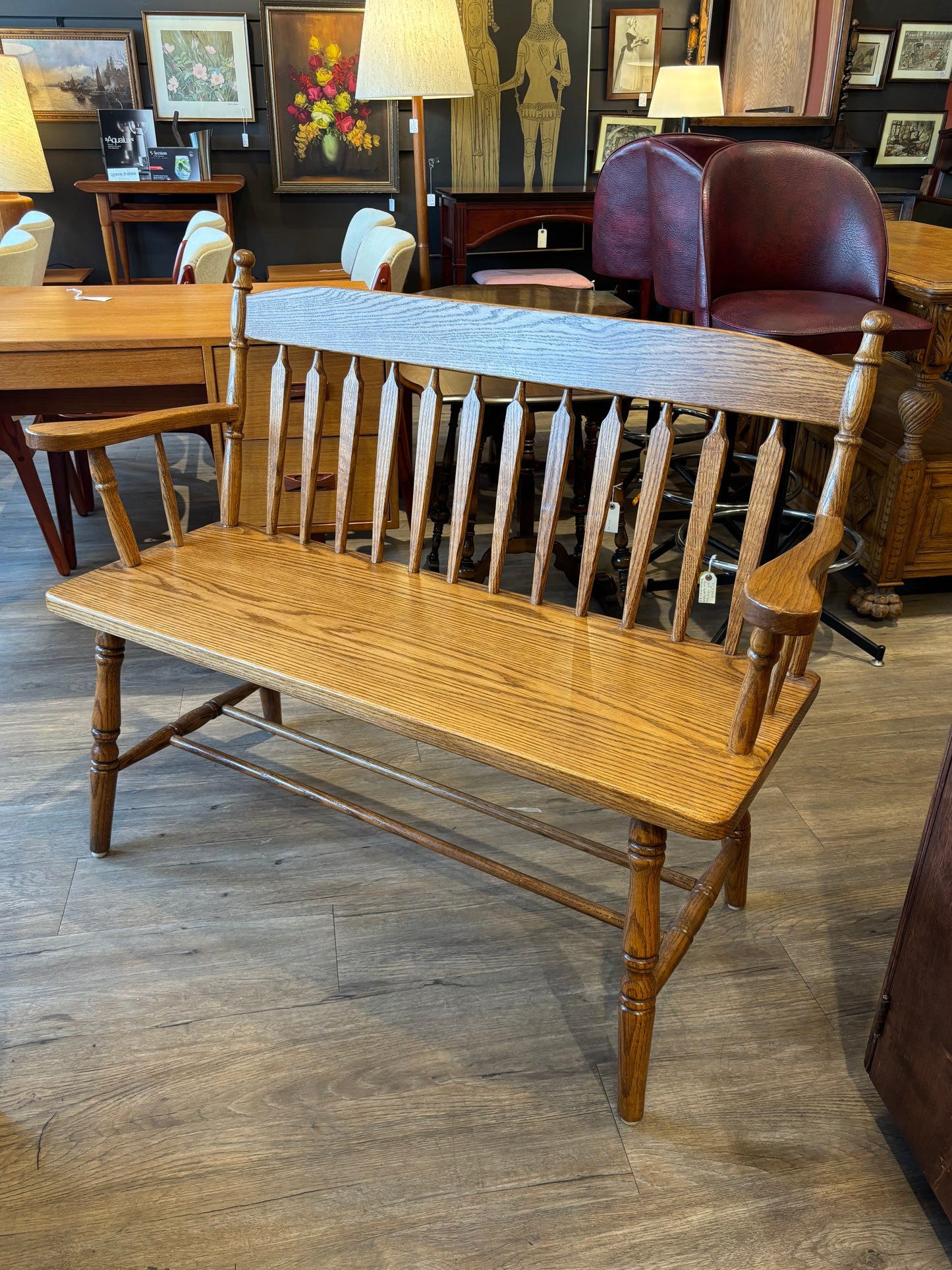 Vintage Medium Oak Bench Hall Bench, Entry Bench