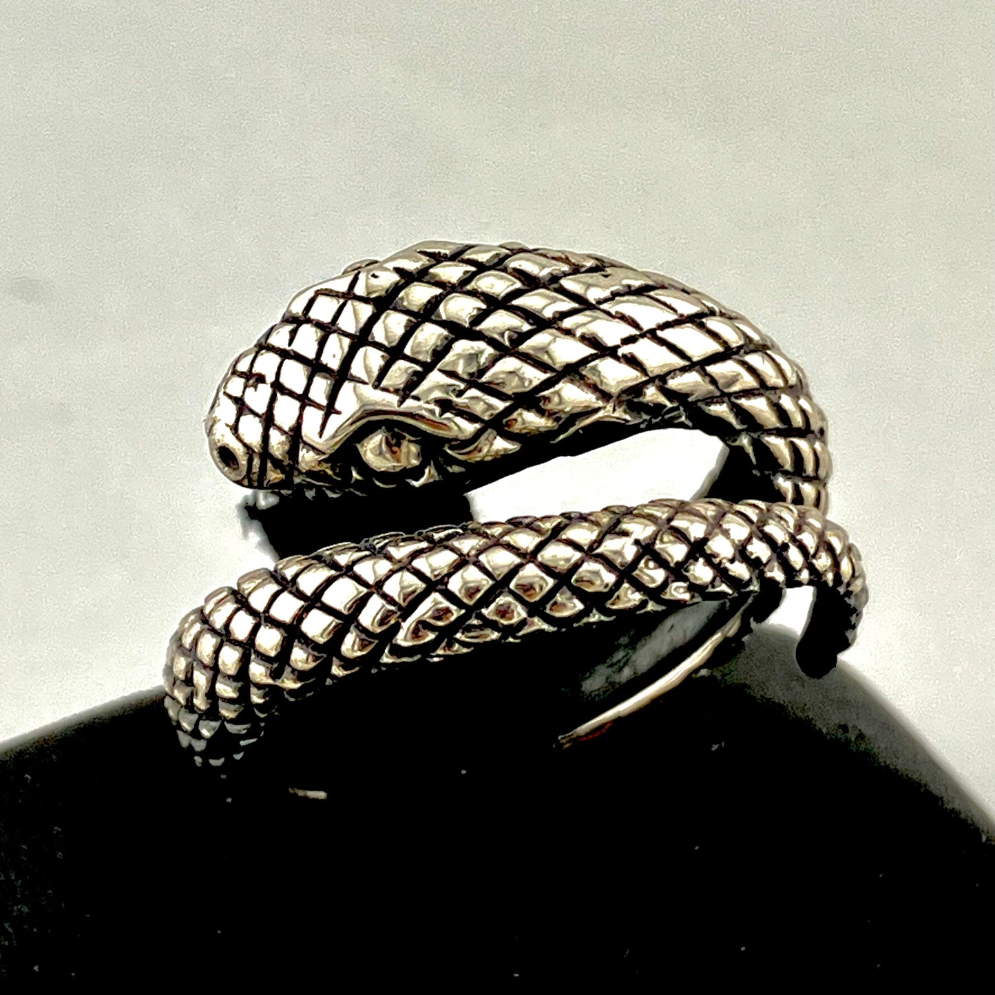 Sterling Silver Half Coiled Delicate Textured scales Snake Ring