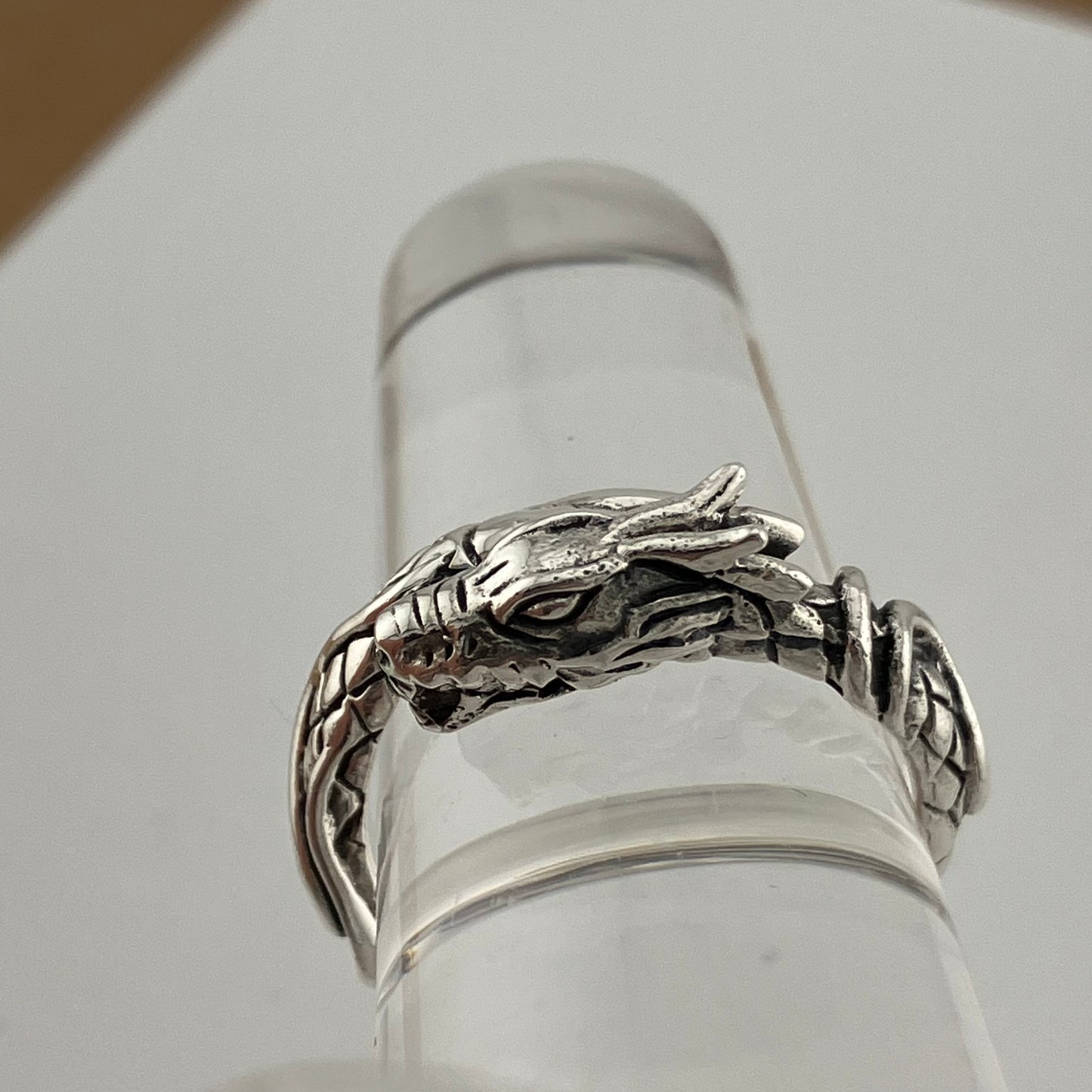 Sterling Silver Rounded Scales Coiled Dragon Ring