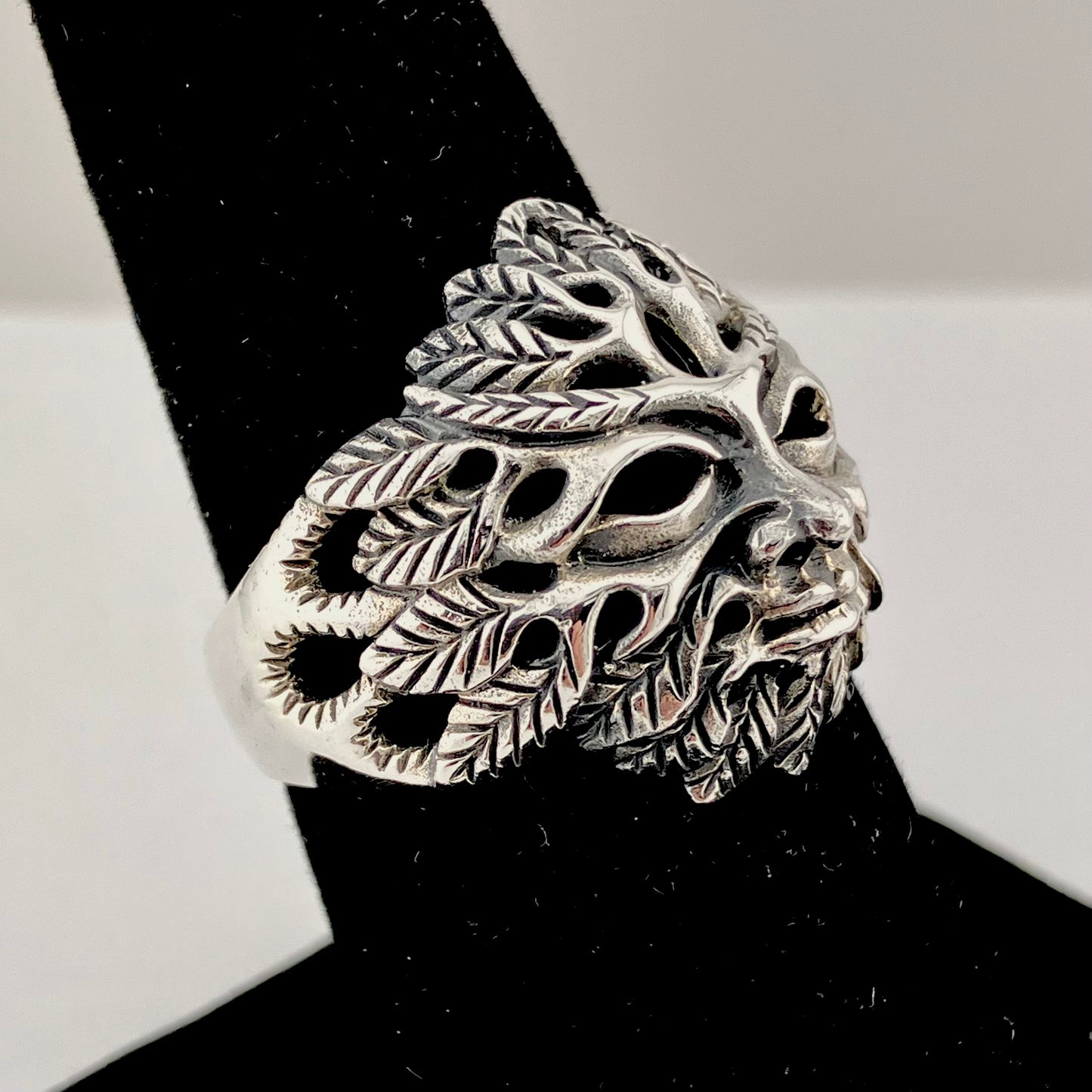 Sterling Silver Pierced Green Man Ring