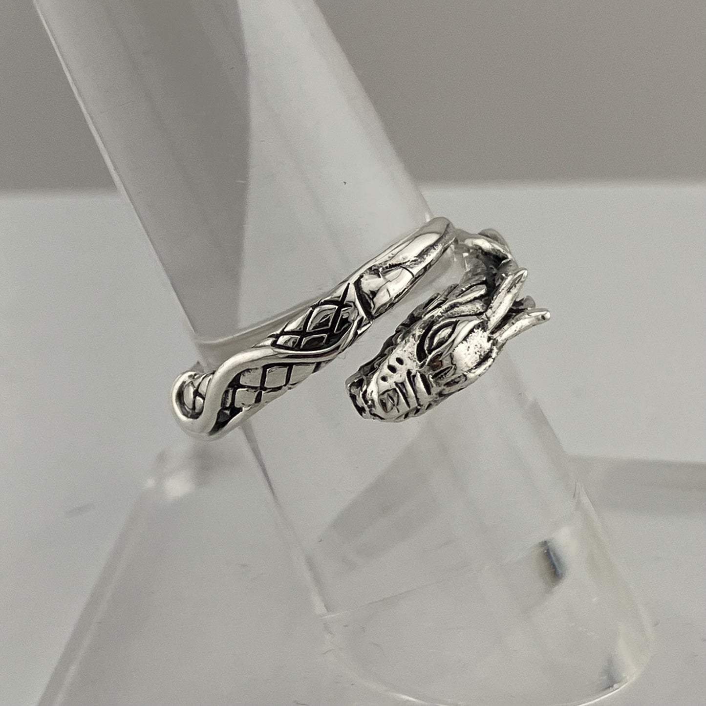 Sterling Silver Rounded Scales Coiled Dragon Ring