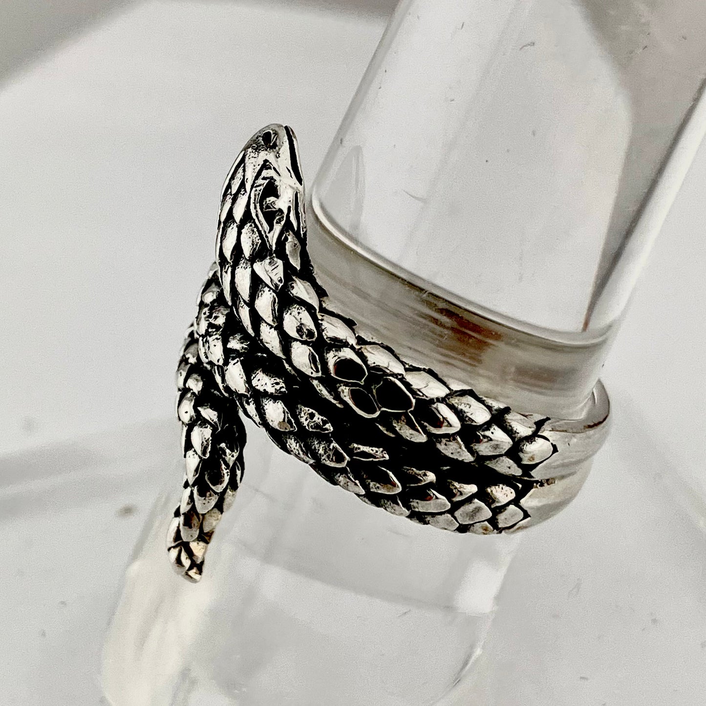 Sterling Silver Coiled Closed Mouth Snake Ring (Large)