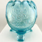Northwood, Aqua Ice, Lightly Iridescent, Three Toed Crimped Rim Bowl, Rose Bowl, Finecut and Roses