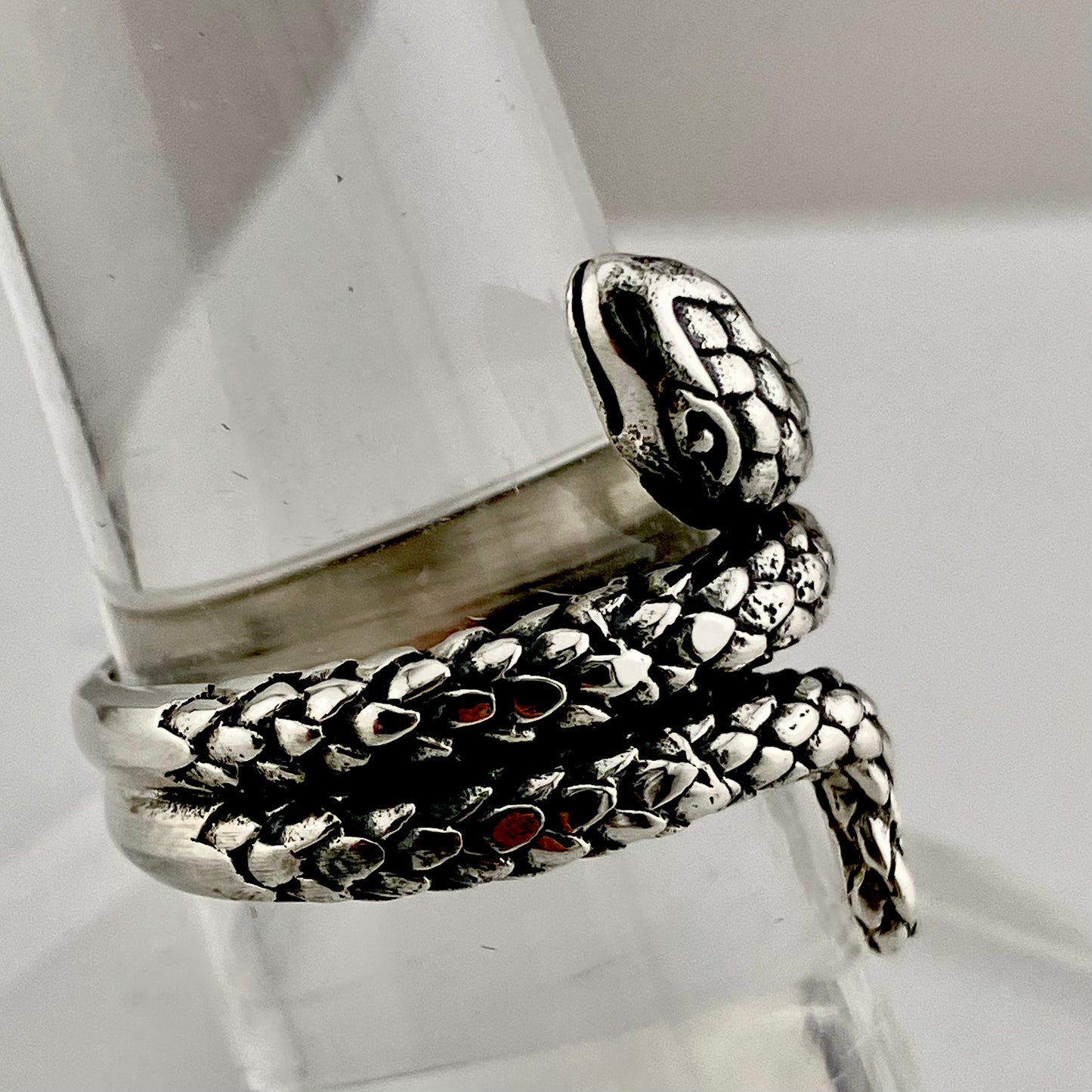 Sterling Silver Coiled Closed Mouth Snake Ring (Large)