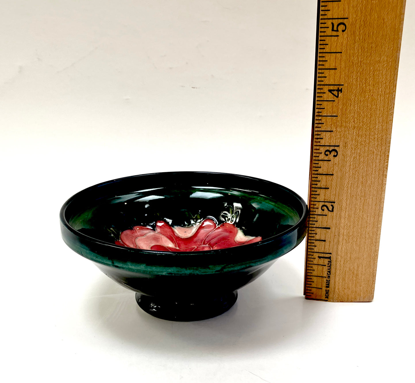 Moorcroft, Anemone, Bowl, Red Pink on Green Cobalt Blue, 1940s, Trinket Bowl