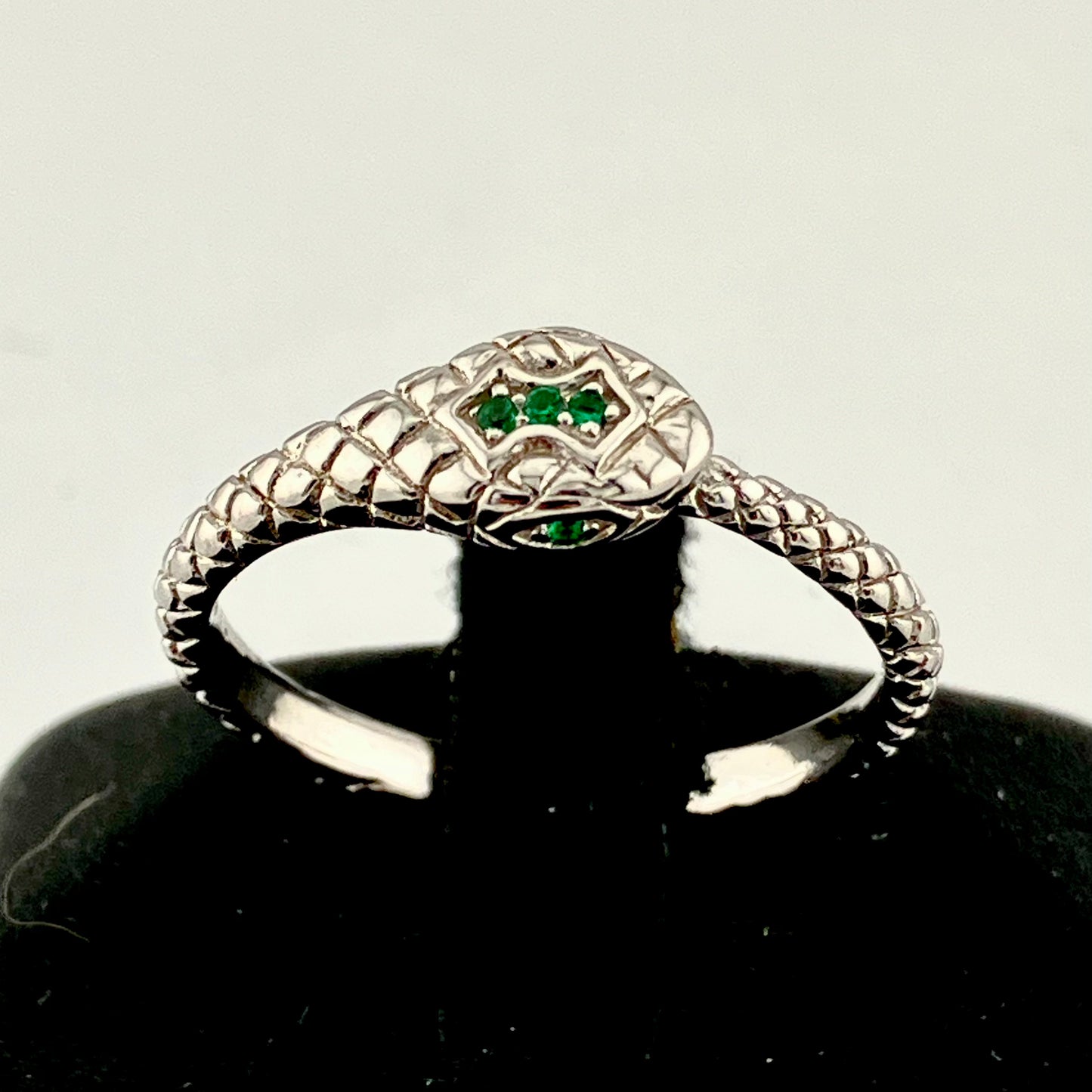 Sterling Silver Textured Infinity Snake Ring with Cubic Zirconia Accents