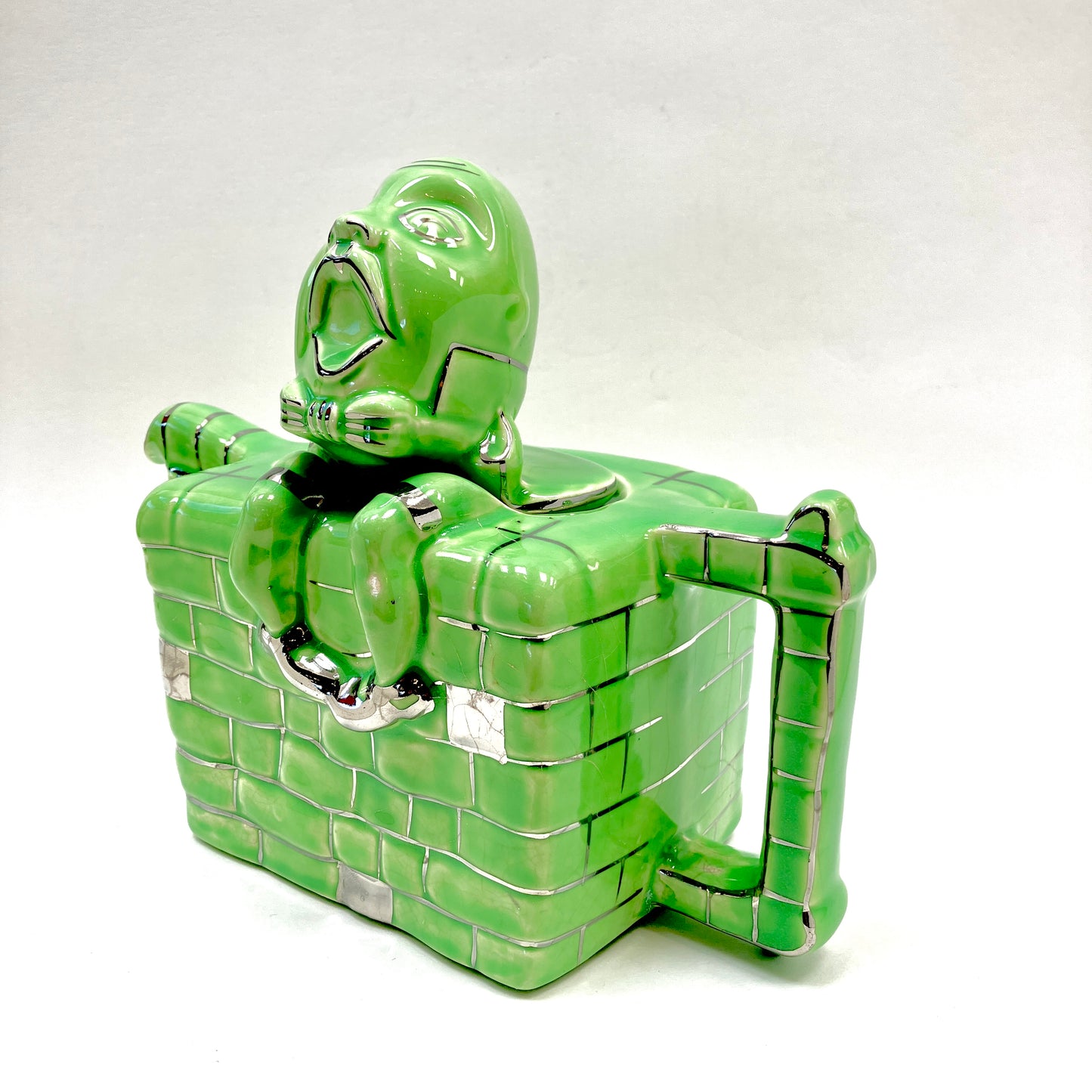 Lingard, Teapot, Figural, Humpty Dumpty, Vintage, Lime Green, Silver Trimmed, England, 830, 10L
