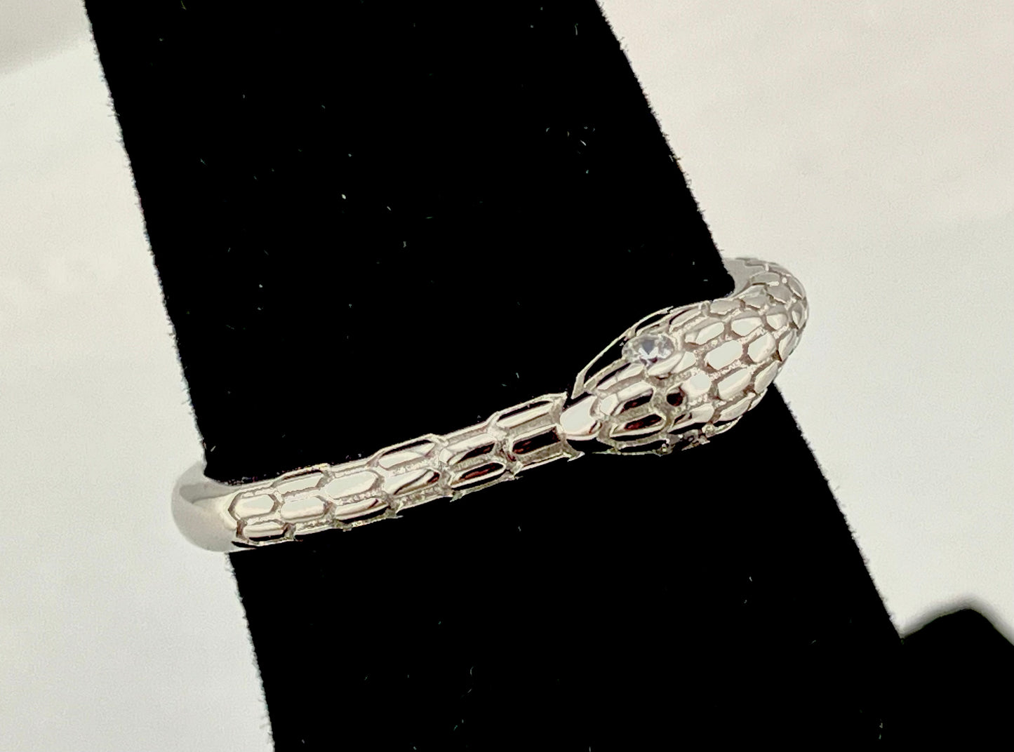 Sterling Silver Delicate Textured Infinity Snake Ring with Cubic Zirconia Eyes