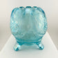 Northwood, Aqua Ice, Lightly Iridescent, Three Toed Crimped Rim Bowl, Rose Bowl, Finecut and Roses