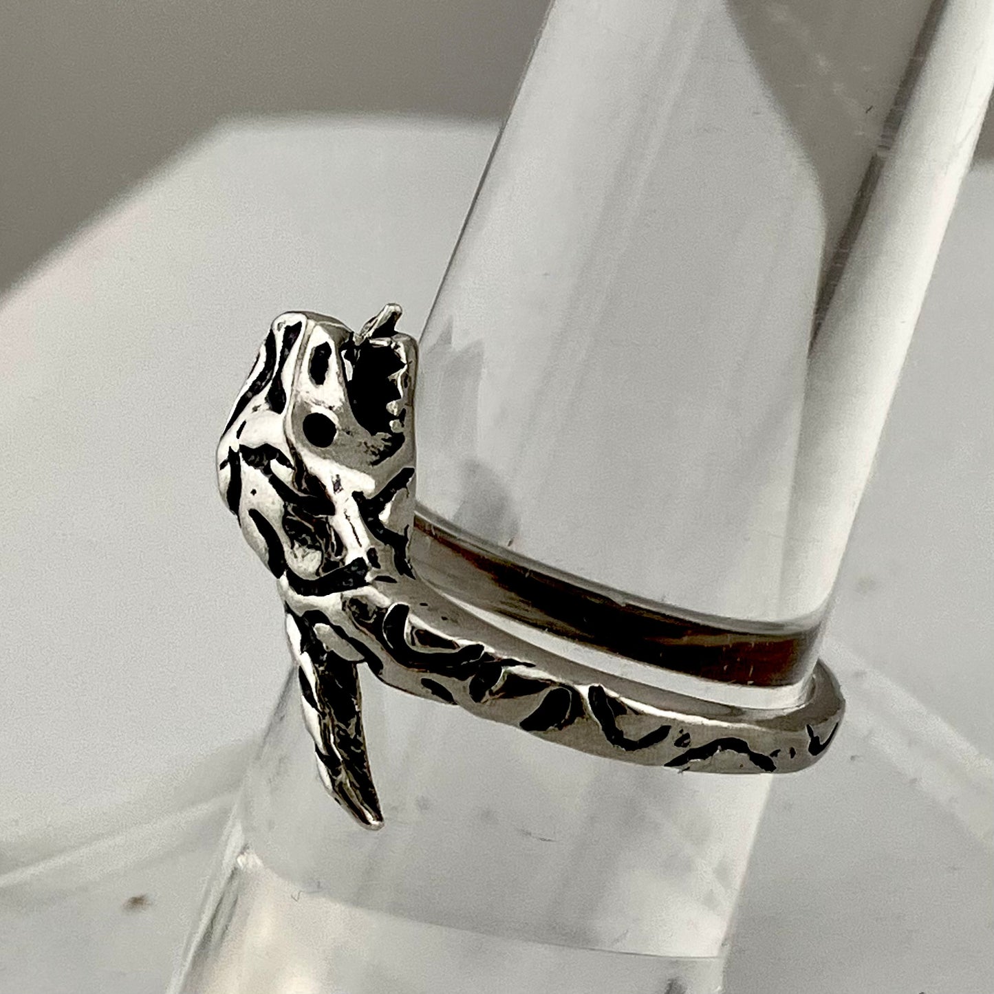 Sterling Silver Open Fanged Mouth Snake Ring