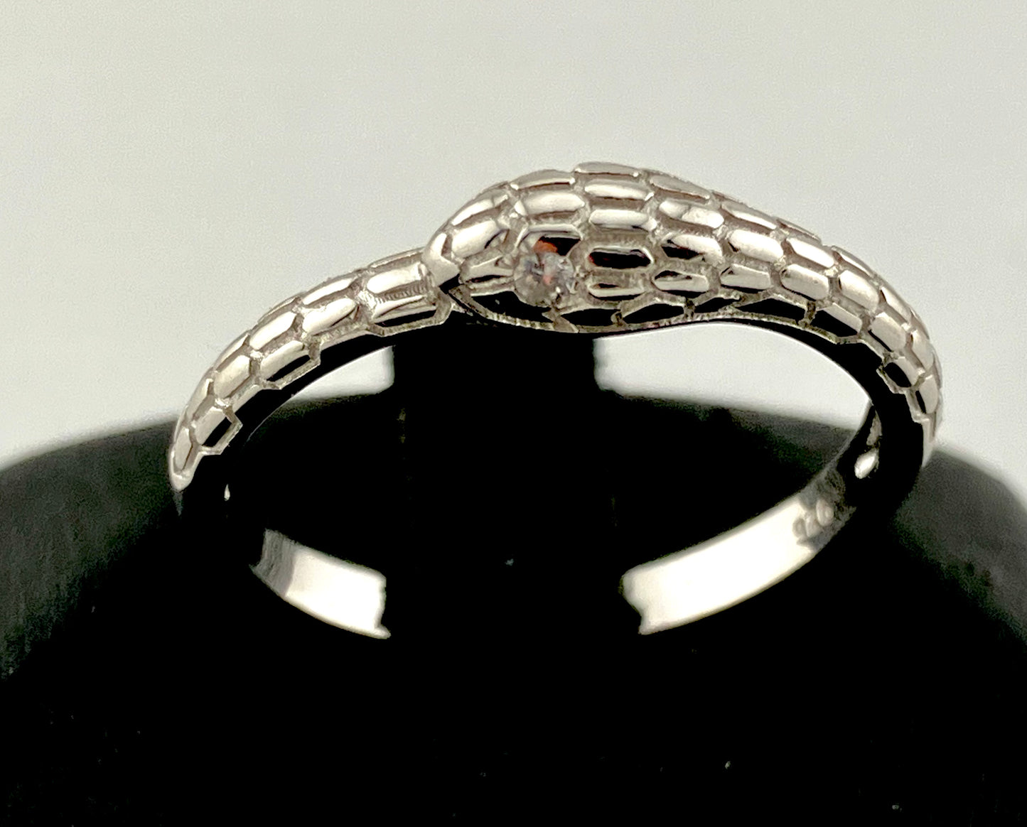 Sterling Silver Delicate Textured Infinity Snake Ring with Cubic Zirconia Eyes