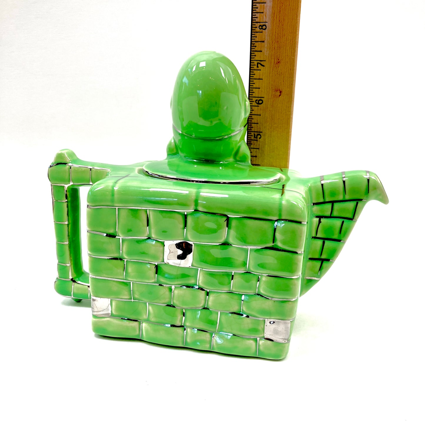 Lingard, Teapot, Figural, Humpty Dumpty, Vintage, Lime Green, Silver Trimmed, England, 830, 10L