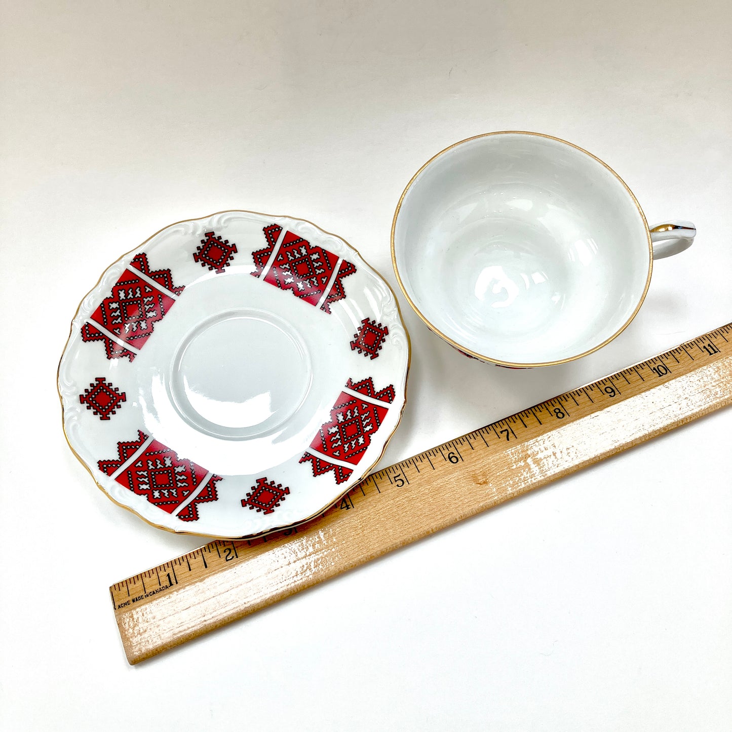 Edelstein, Ukrainian Cross Stitch Transfer Pattern, Cup and Saucer, Gold Trimmed, Vintage
