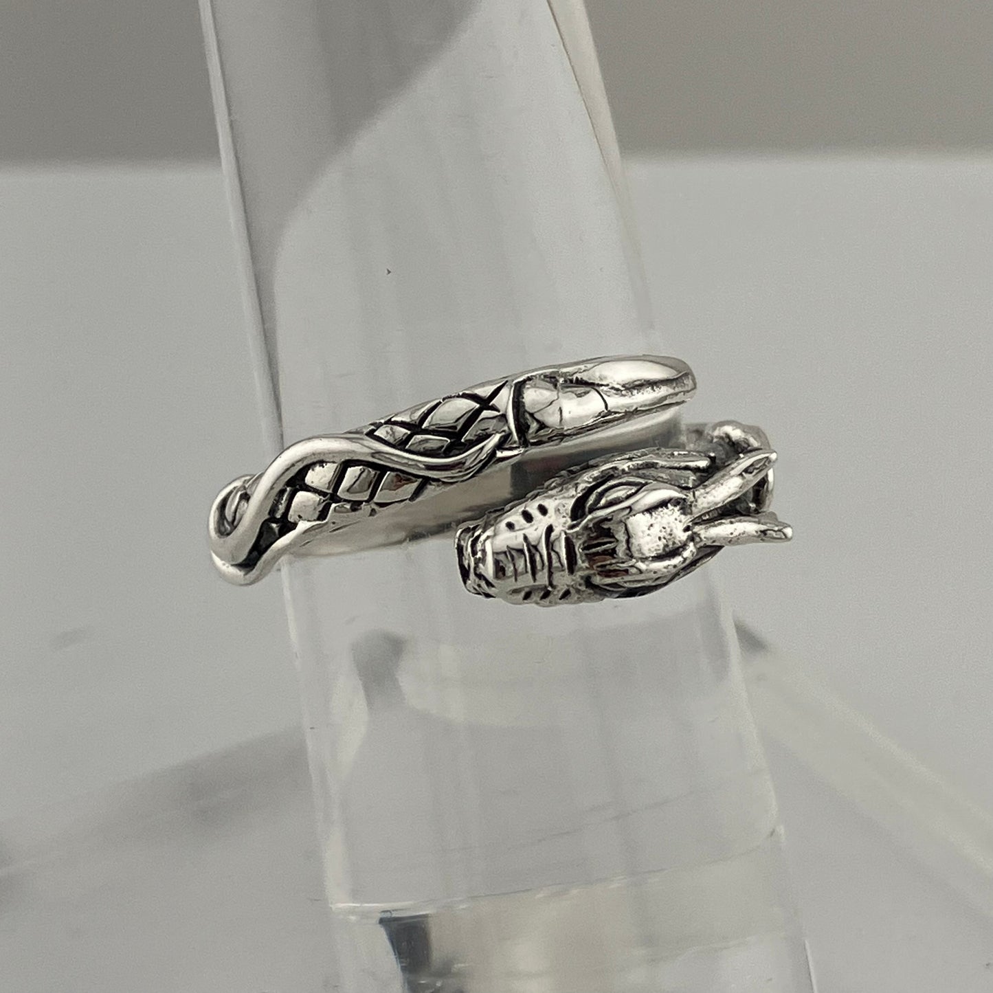 Sterling Silver Rounded Scales Coiled Dragon Ring