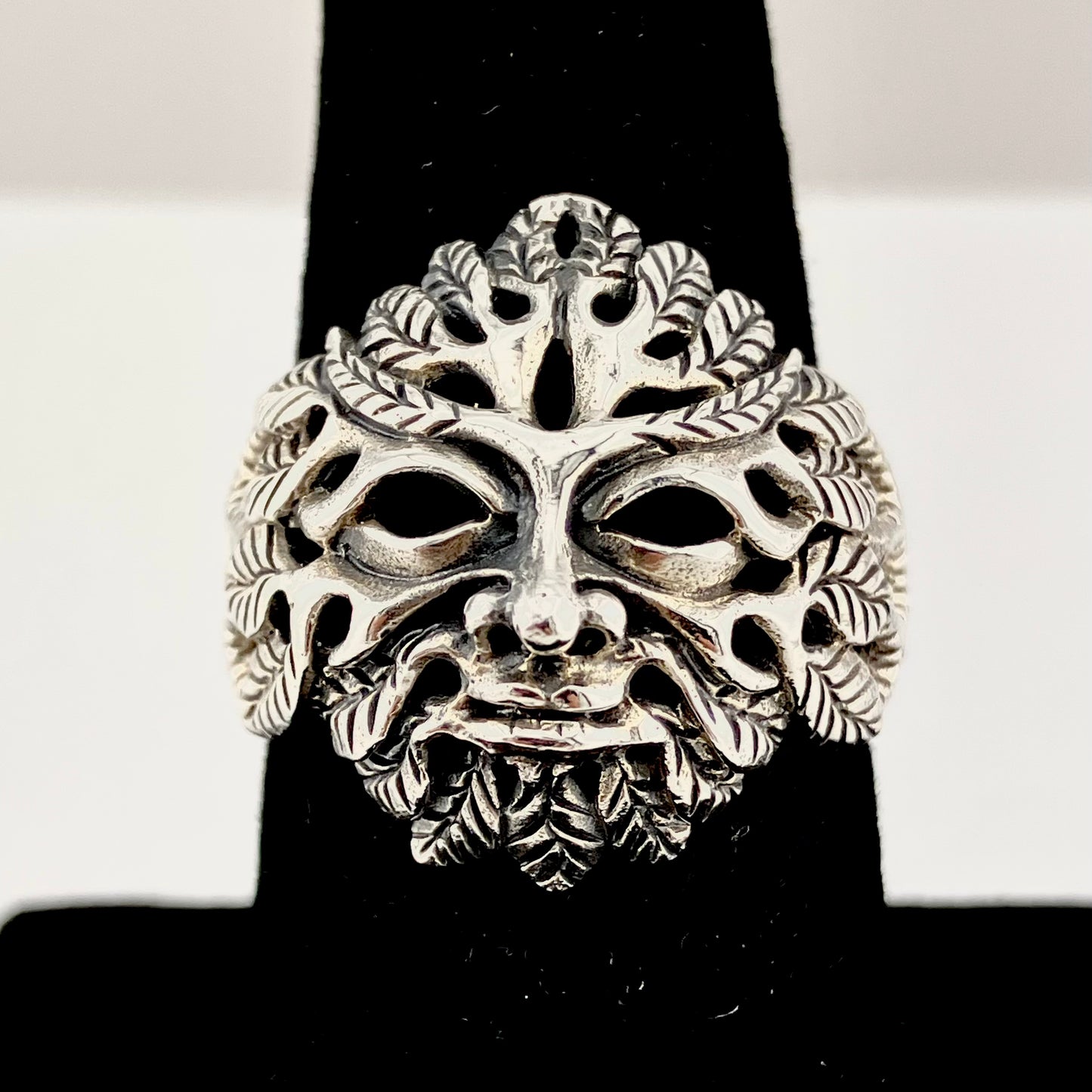 Sterling Silver Pierced Green Man Ring