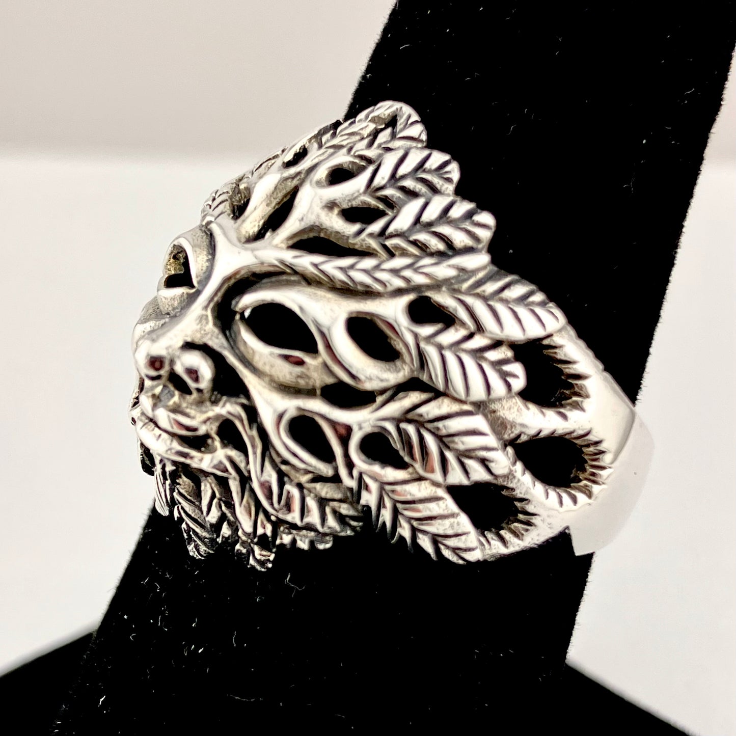 Sterling Silver Pierced Green Man Ring