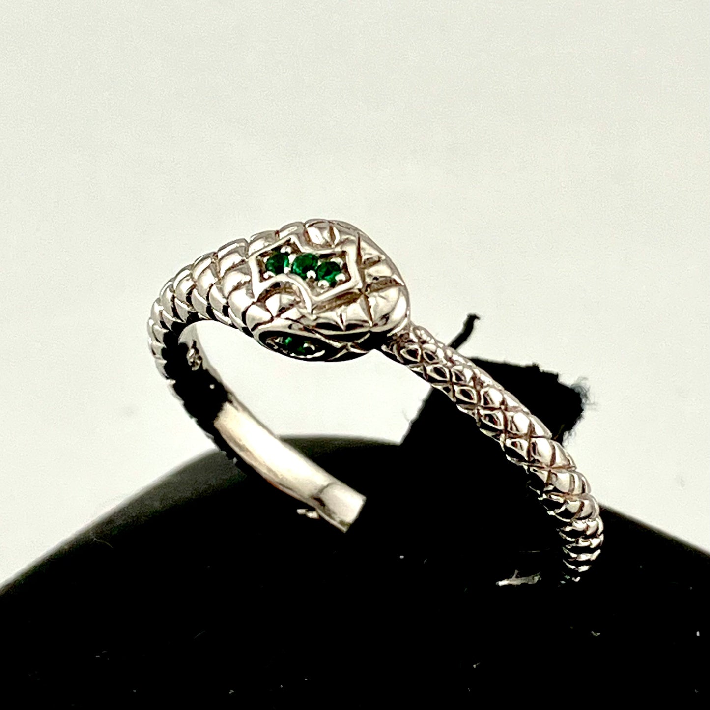 Sterling Silver Textured Infinity Snake Ring with Cubic Zirconia Accents