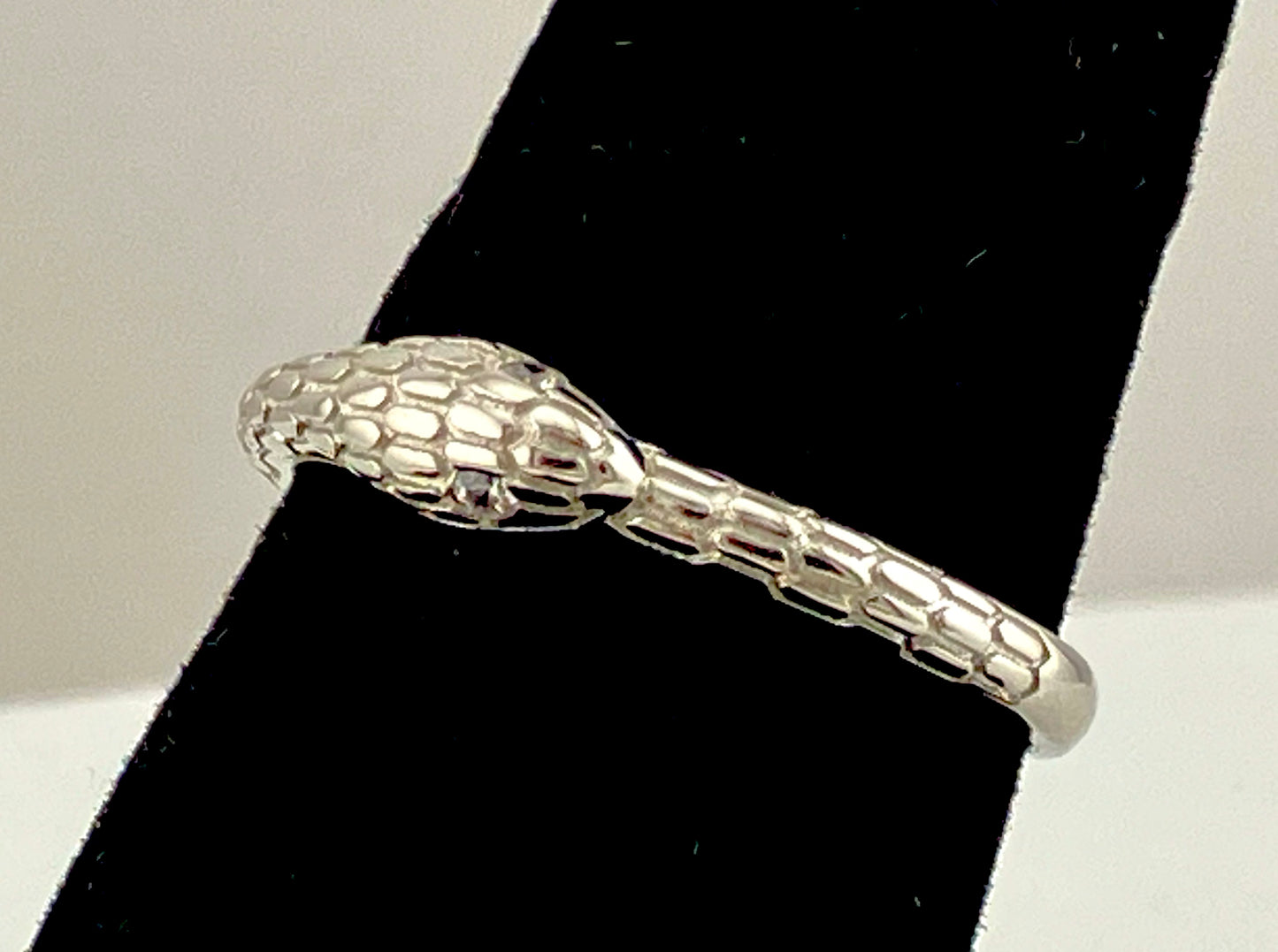 Sterling Silver Delicate Textured Infinity Snake Ring with Cubic Zirconia Eyes