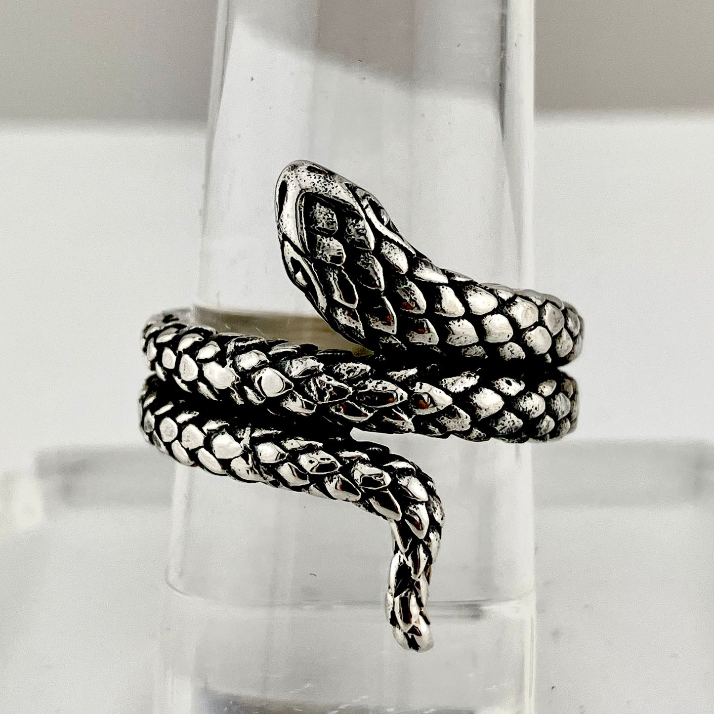 Sterling Silver Coiled Closed Mouth Snake Ring (Large)