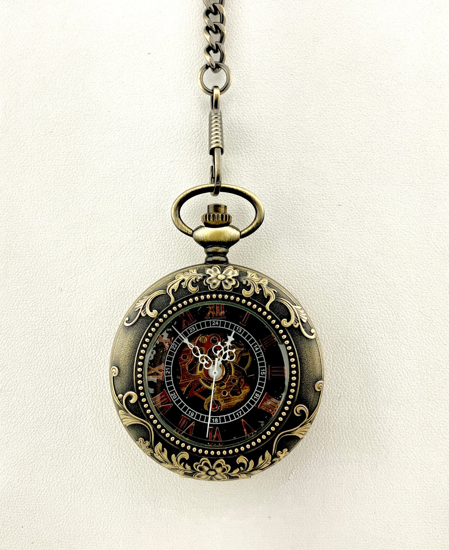 Winding Pocket Watch Non-Vintage Embossed Bronze with Hinged Cover