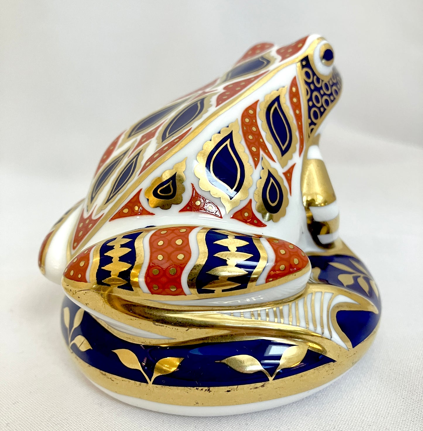 Royal Crown Derby, Frog, Paperweight, Bone China, Figural, Figurine, Gold, Cobalt, Red, White, Vintage,