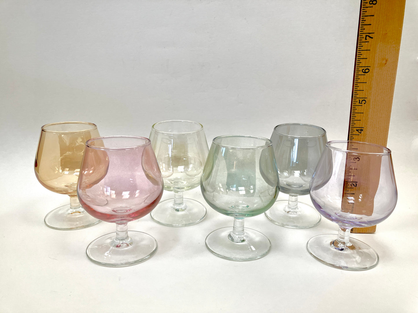 Vintage, Retro, Mid-Century, Liquere, Glass, Stemware, Pastel Coloured Glass, Set of 6