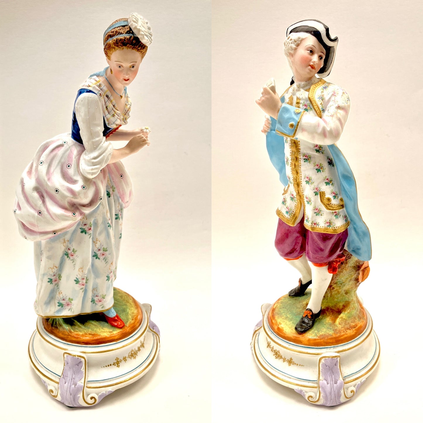 Jean Gille, Gille Jeune, Porcelain, Love Letter, Figurines, Pair, Antique, Couple, Courting, France