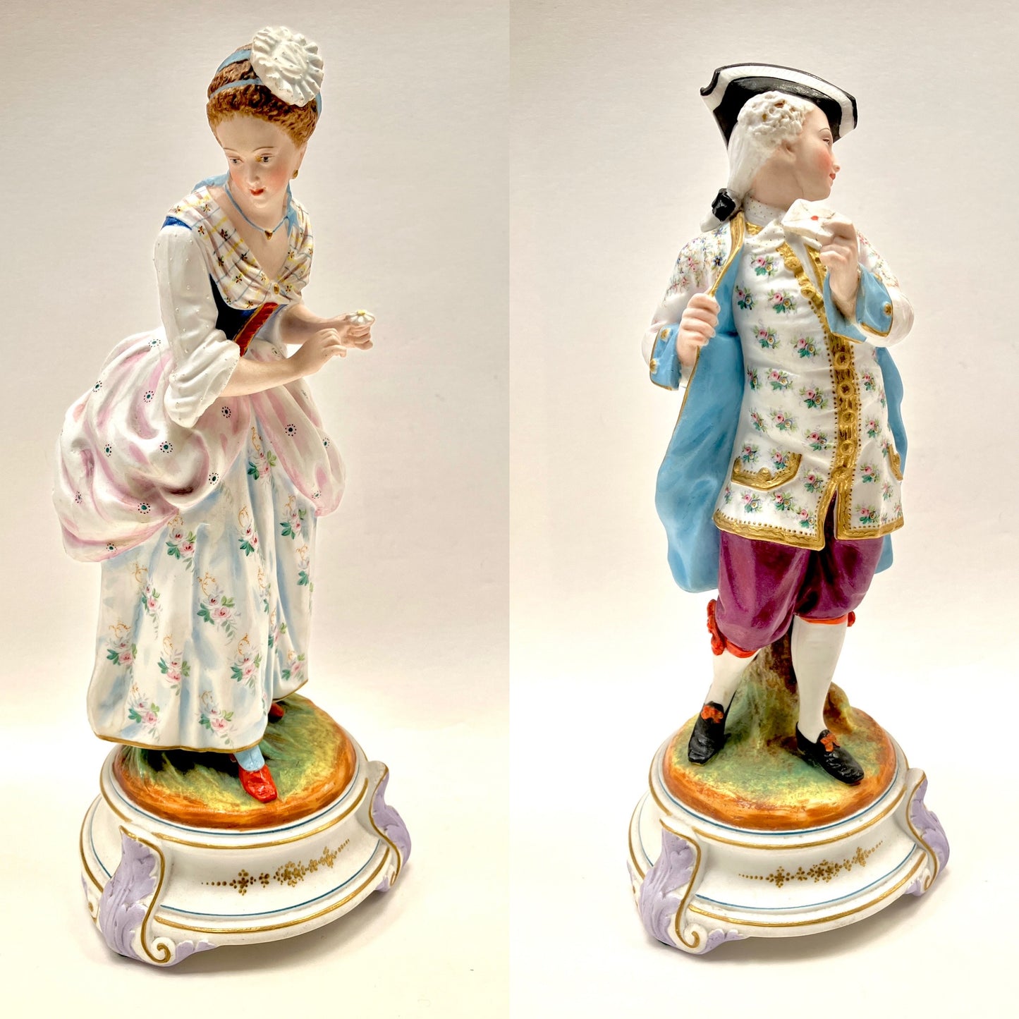 Jean Gille, Gille Jeune, Porcelain, Love Letter, Figurines, Pair, Antique, Couple, Courting, France