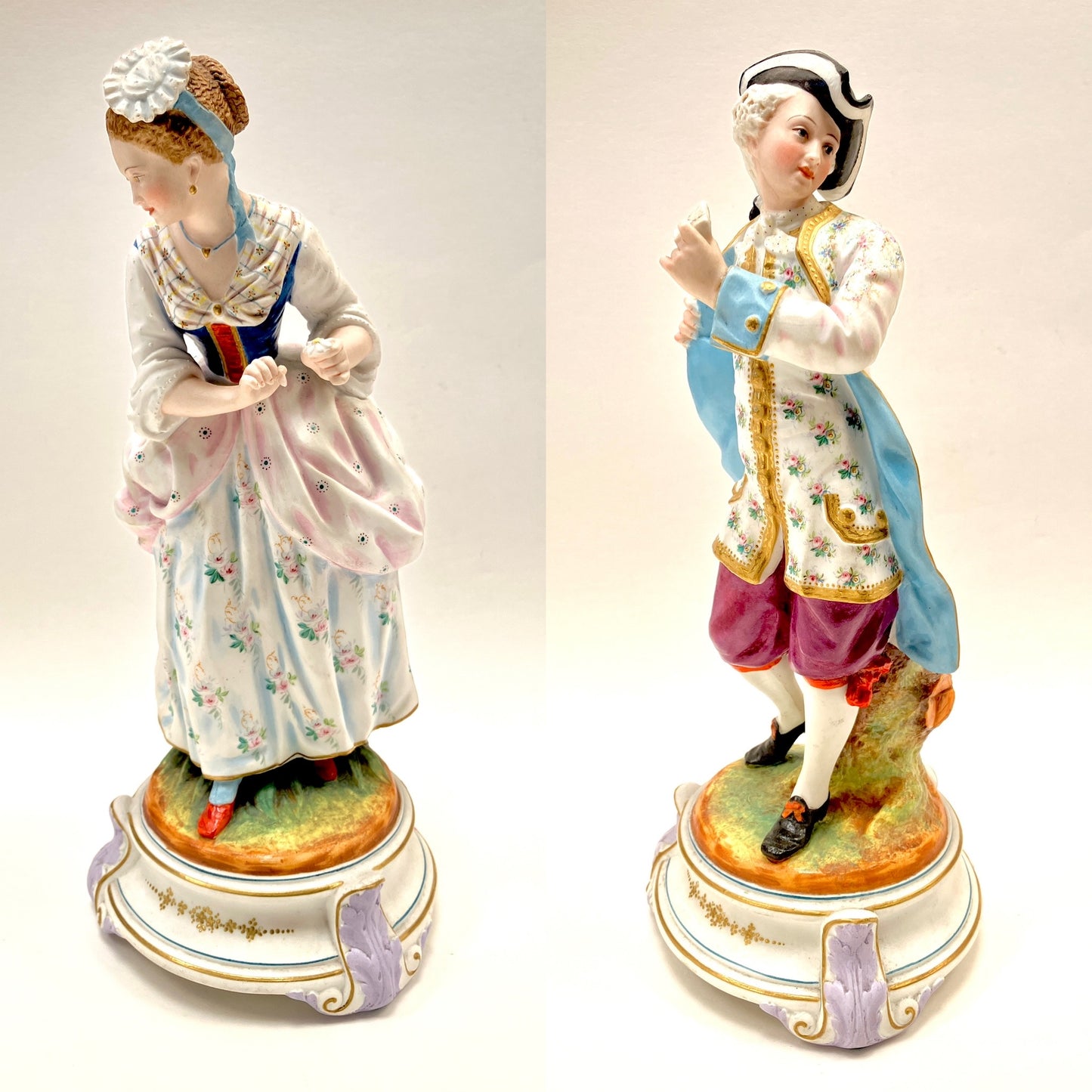 Jean Gille, Gille Jeune, Porcelain, Love Letter, Figurines, Pair, Antique, Couple, Courting, France