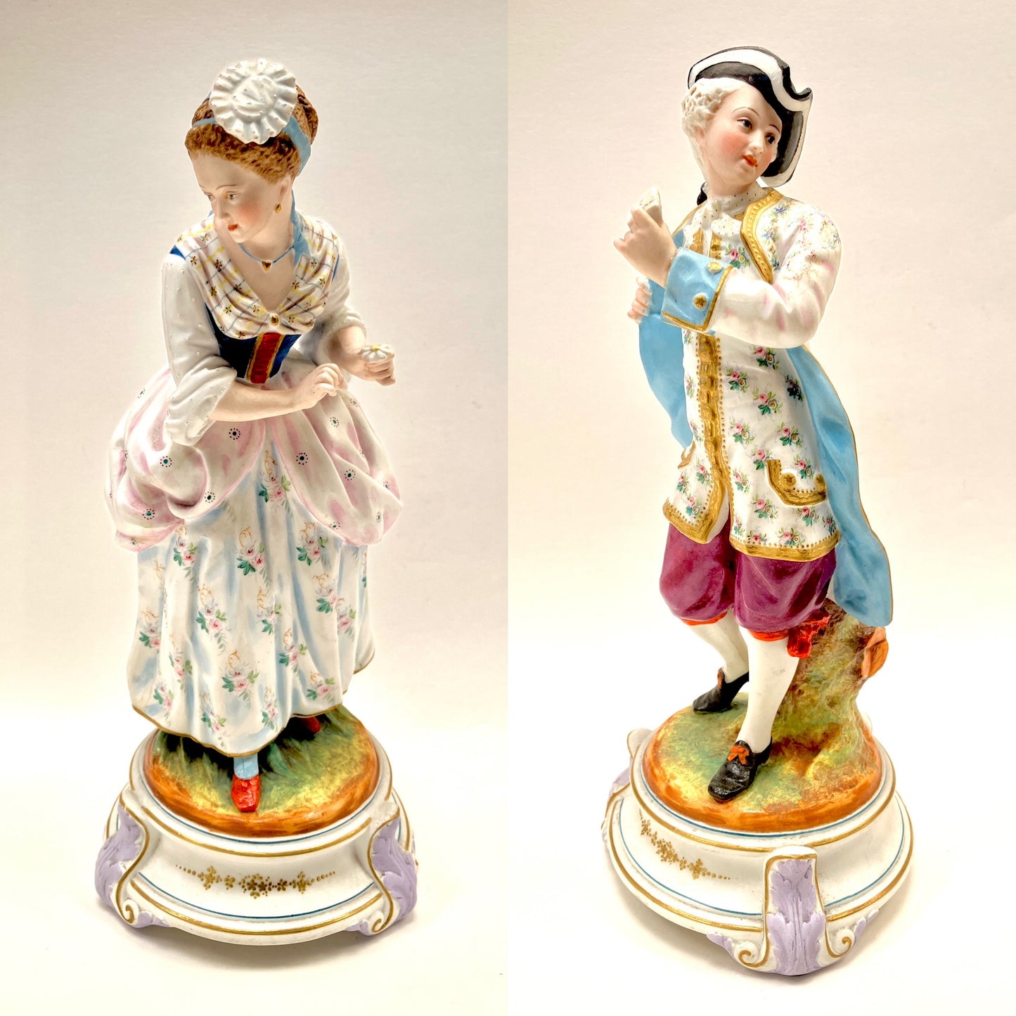 Jean Gille, Gille Jeune, Porcelain, Love Letter, Figurines, Pair, Antique, Couple, Courting, France