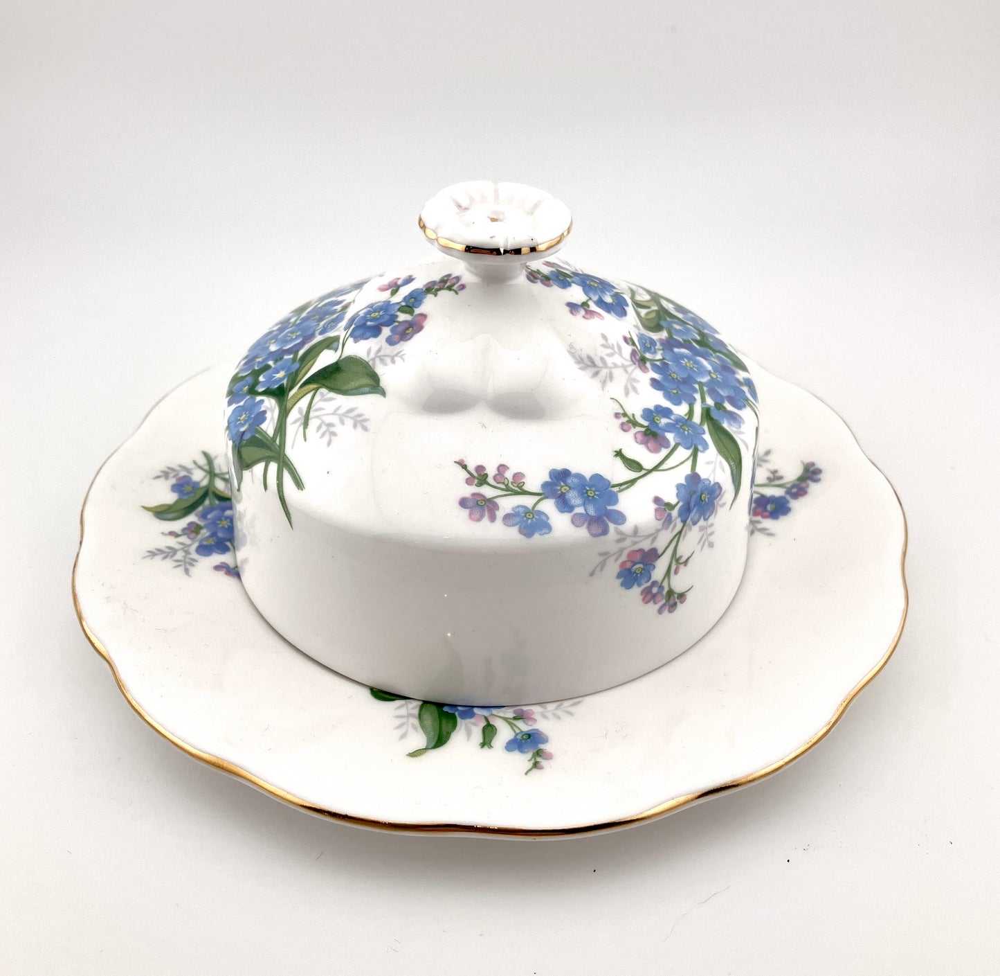 Royal Albert, Forget-Me-Not, Butter Dish, Vintage, Floral, Blue, Made in England