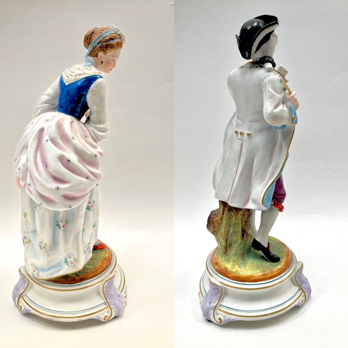 Jean Gille, Gille Jeune, Porcelain, Love Letter, Figurines, Pair, Antique, Couple, Courting, France