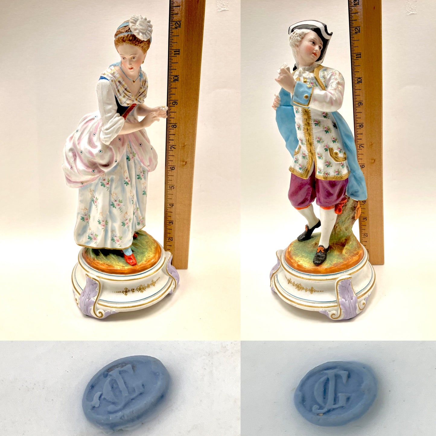 Jean Gille, Gille Jeune, Porcelain, Love Letter, Figurines, Pair, Antique, Couple, Courting, France