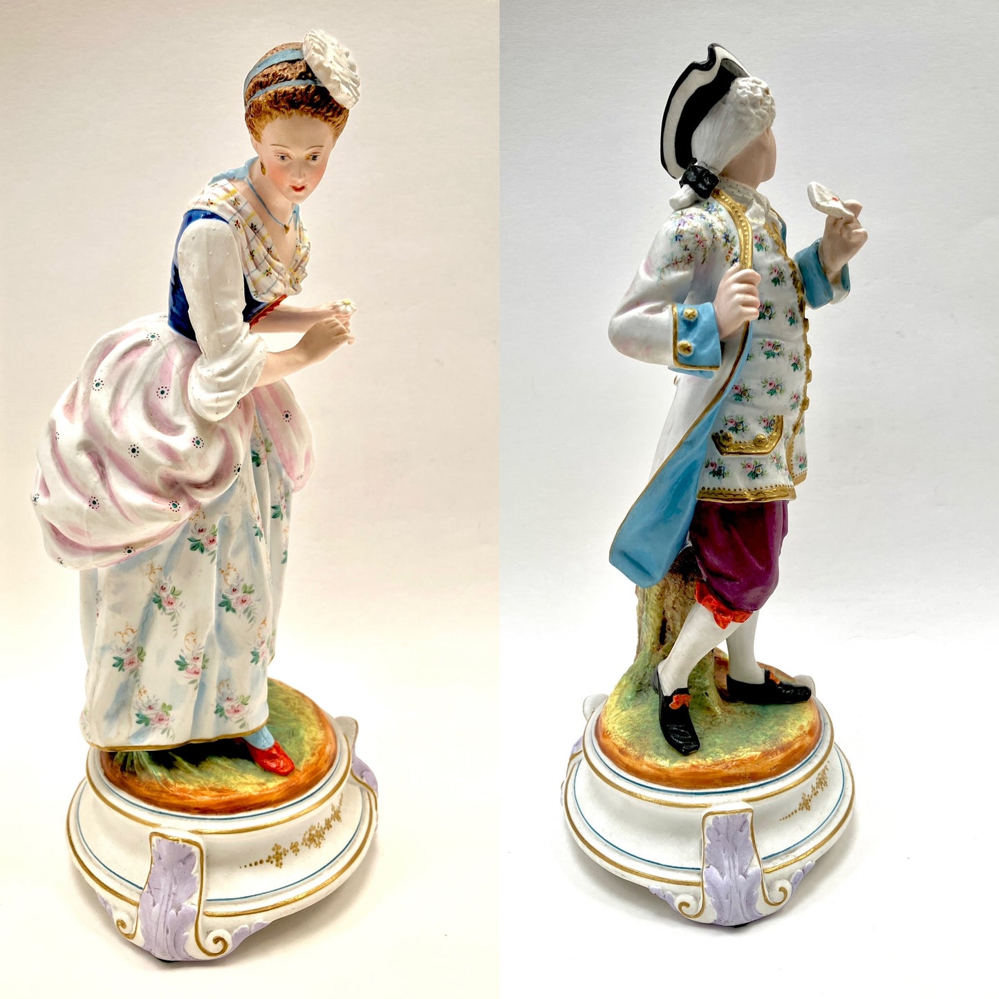 Jean Gille, Gille Jeune, Porcelain, Love Letter, Figurines, Pair, Antique, Couple, Courting, France