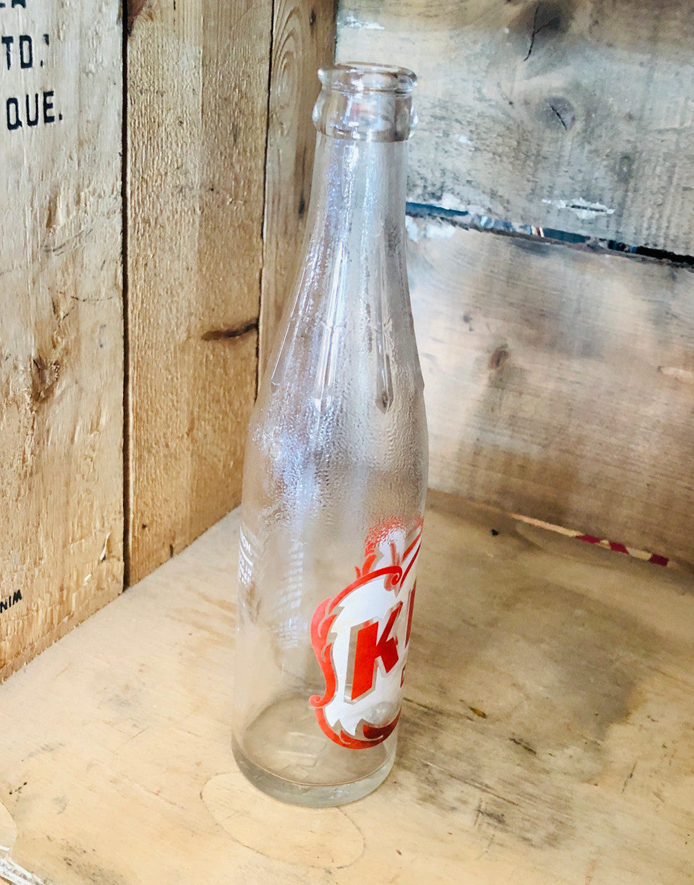 Kik Cola, Clear, Textured, Glass, Bottle, Vintage, ~1950s, Dominion Glass, Canadian