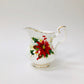 Royal Albert, England, Christmas, Xmas, Poinsettia, Yuletide, Cream, Sugar, Tray Set, Fine Bone China, Ceramic, Vintage, Gold, Steampunk