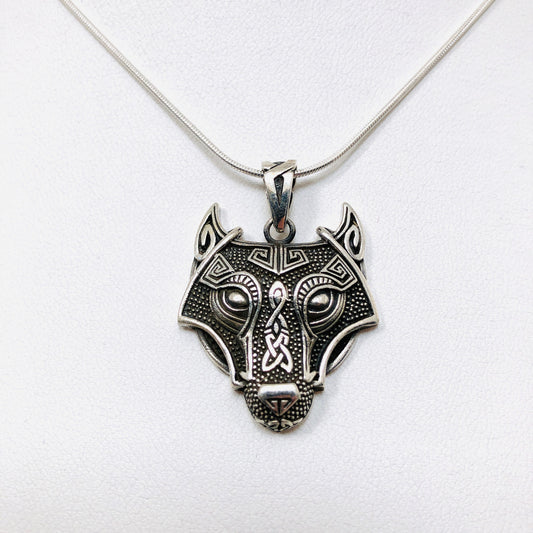 Sterling, Silver, Wolf, Head, Celtic, Pendant, Bali Style