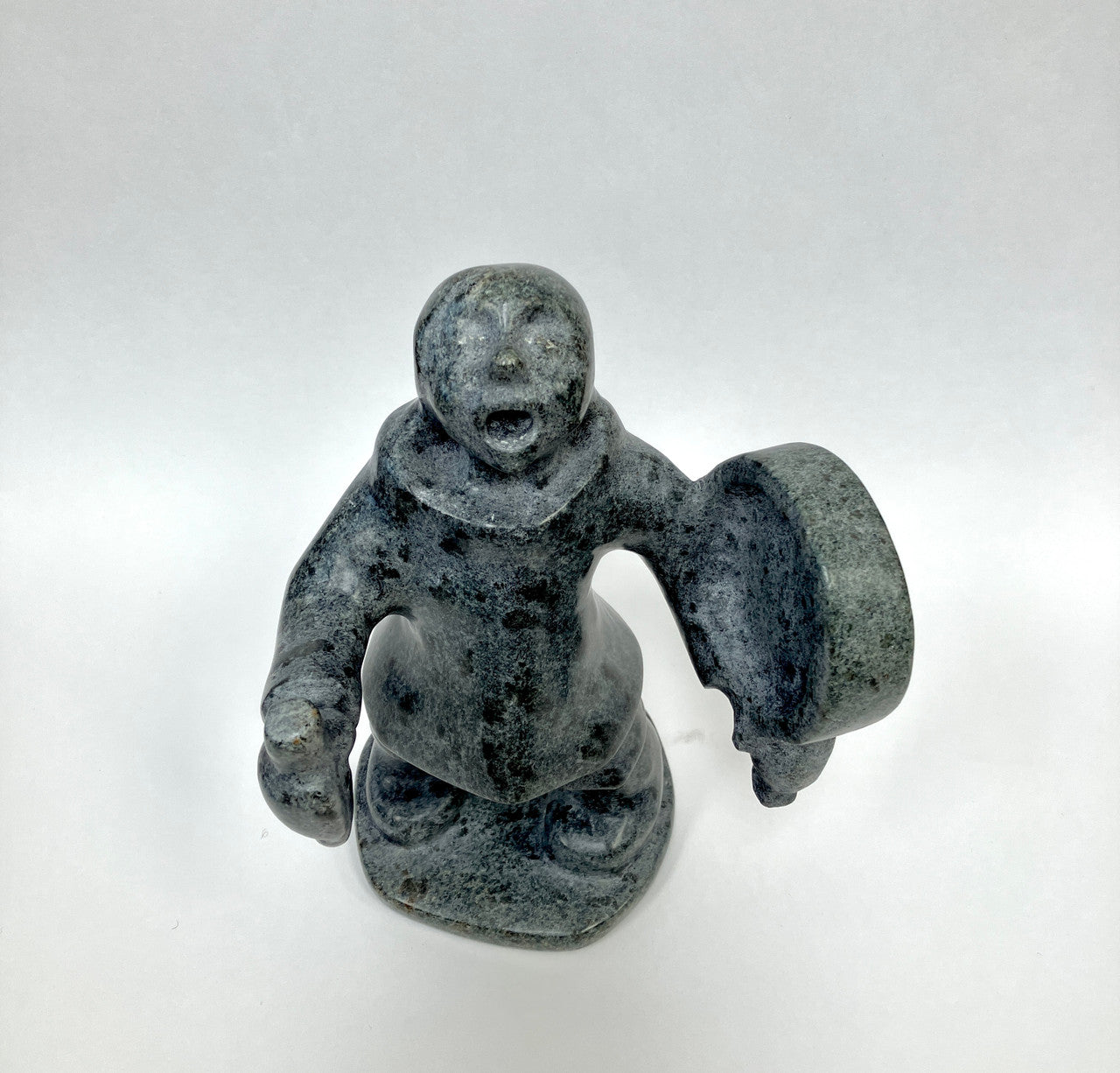 Soapstone Sculpture, Inuit, Drum Singer, Pitsulak Pinguatuk, Kangiqsujuaq, Nunavik, Hand Carved