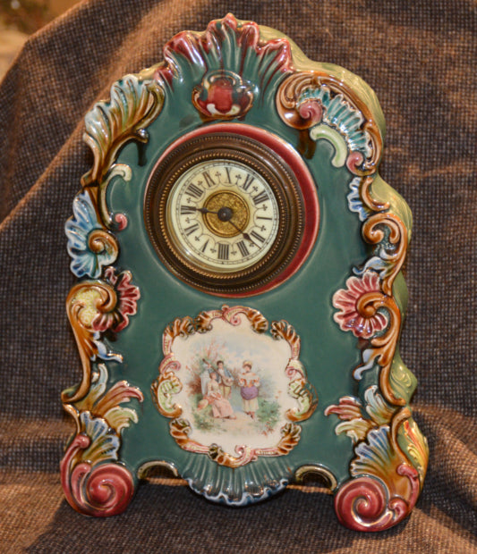 Antique French Ceramic Clock, Porcelain, Hand Painted, HK33821