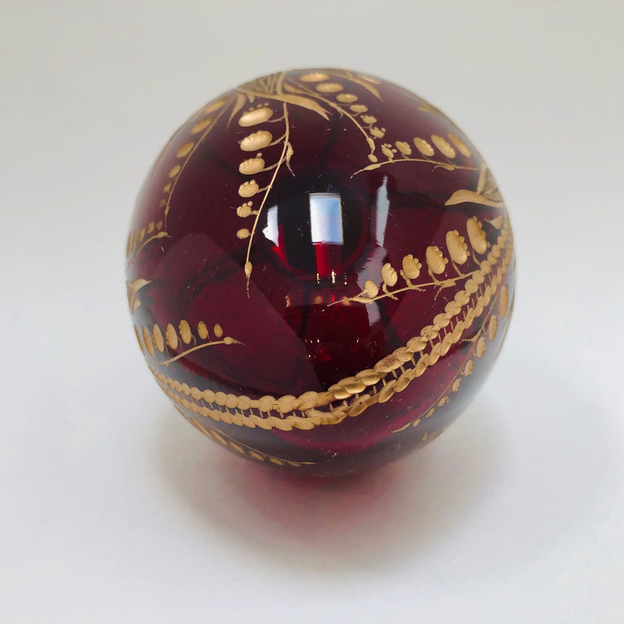 Russian, Faberge Style, Egg, Red, Cranberry, Glass, Engraved, Gold, Egg