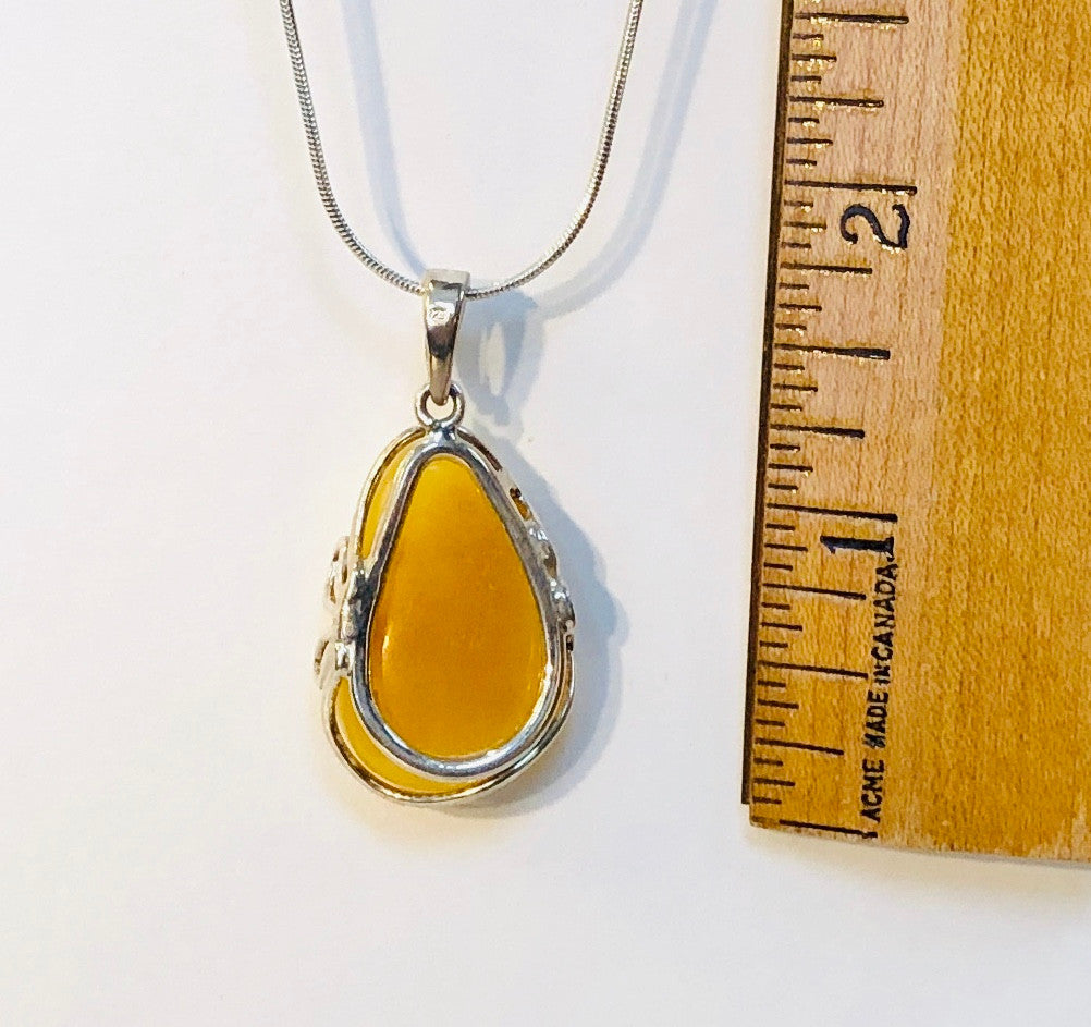 Sterling Silver, Amber, Baltic, Butter, Crystal, Semi-Precious, Pendant, Teardrop