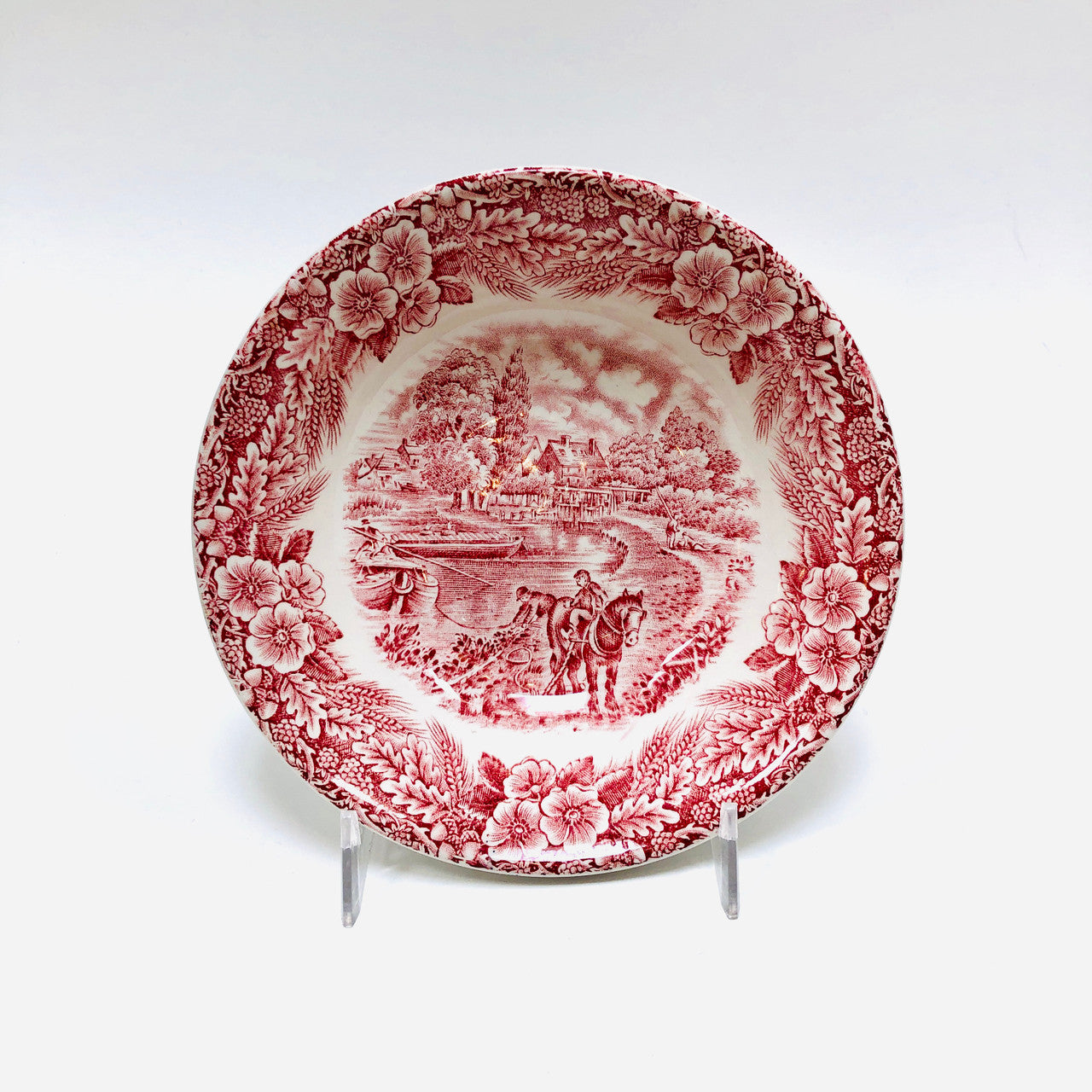 The Constable Series Bicentennial, 1776-1976, Coupe Bowl, J Broadhurst, Ironstone, Red Etched Old-Fashioned Rural Scene, United States Independence