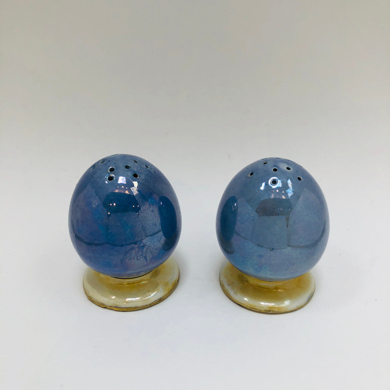 Grimwades, Blue Byzanta ware, Egg Shaped salt and pepper shakers, pair, ~1920s, England