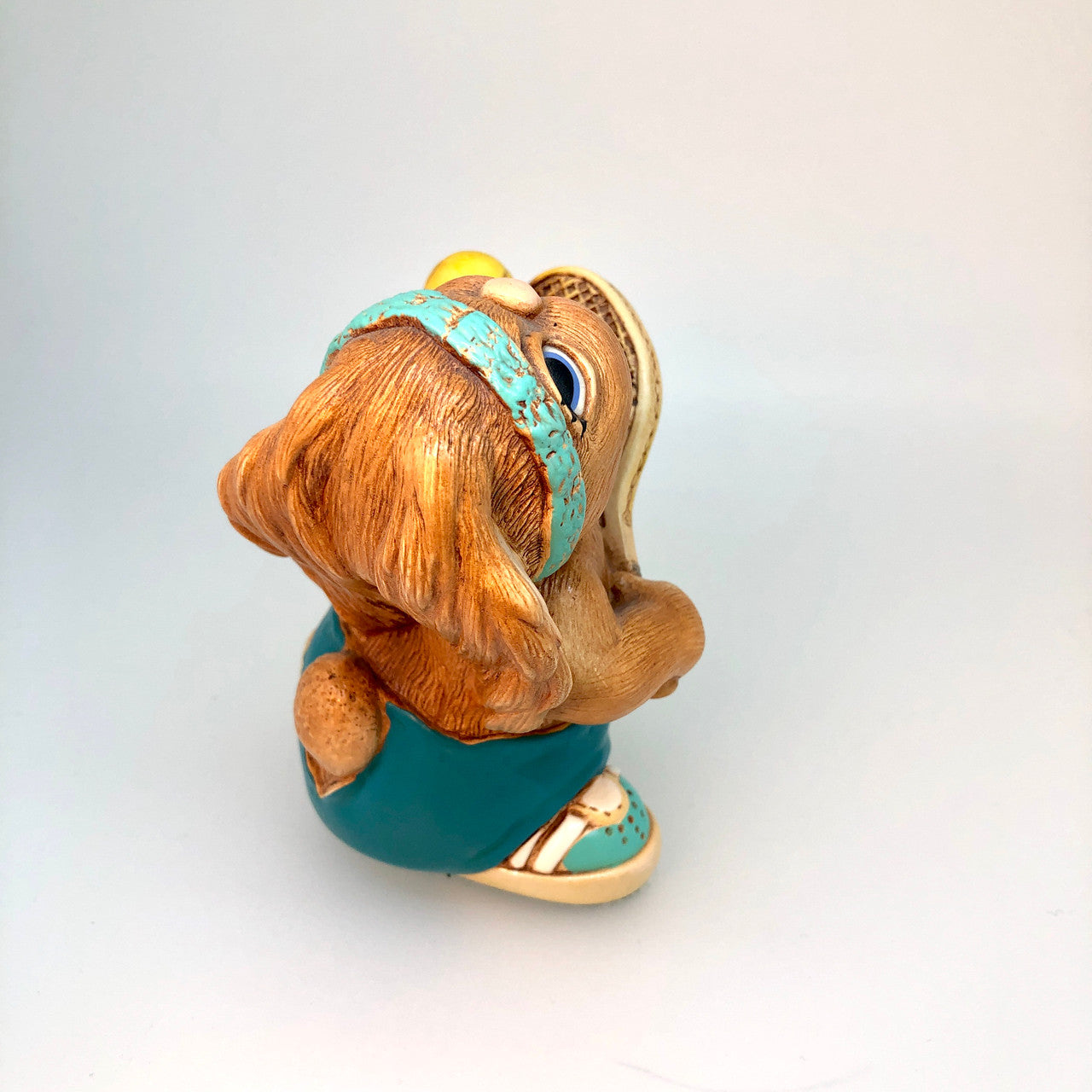 Pendelfin, Figurine, Tennyson, Dark Green, (RARE), Turquoise, Tennis Racquet, Serve, , Rabbit, Bunny, Ceramic, Stonecraft, Jean Walmsely Heap, Figurine, Vintage, Burnley, England