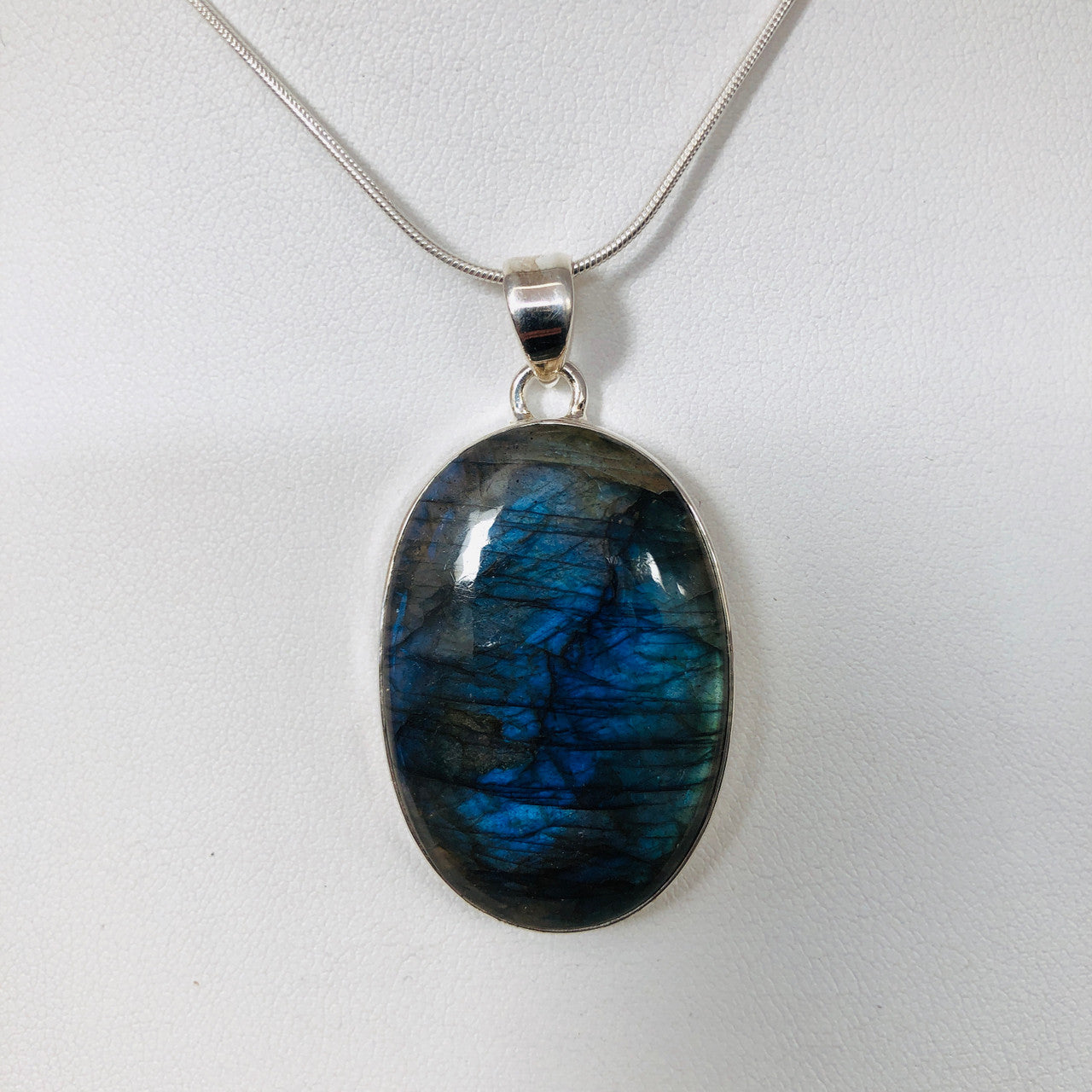 Pendant, Labradorite, Oval, Cabochon, Sterling Silver, Silver, Large