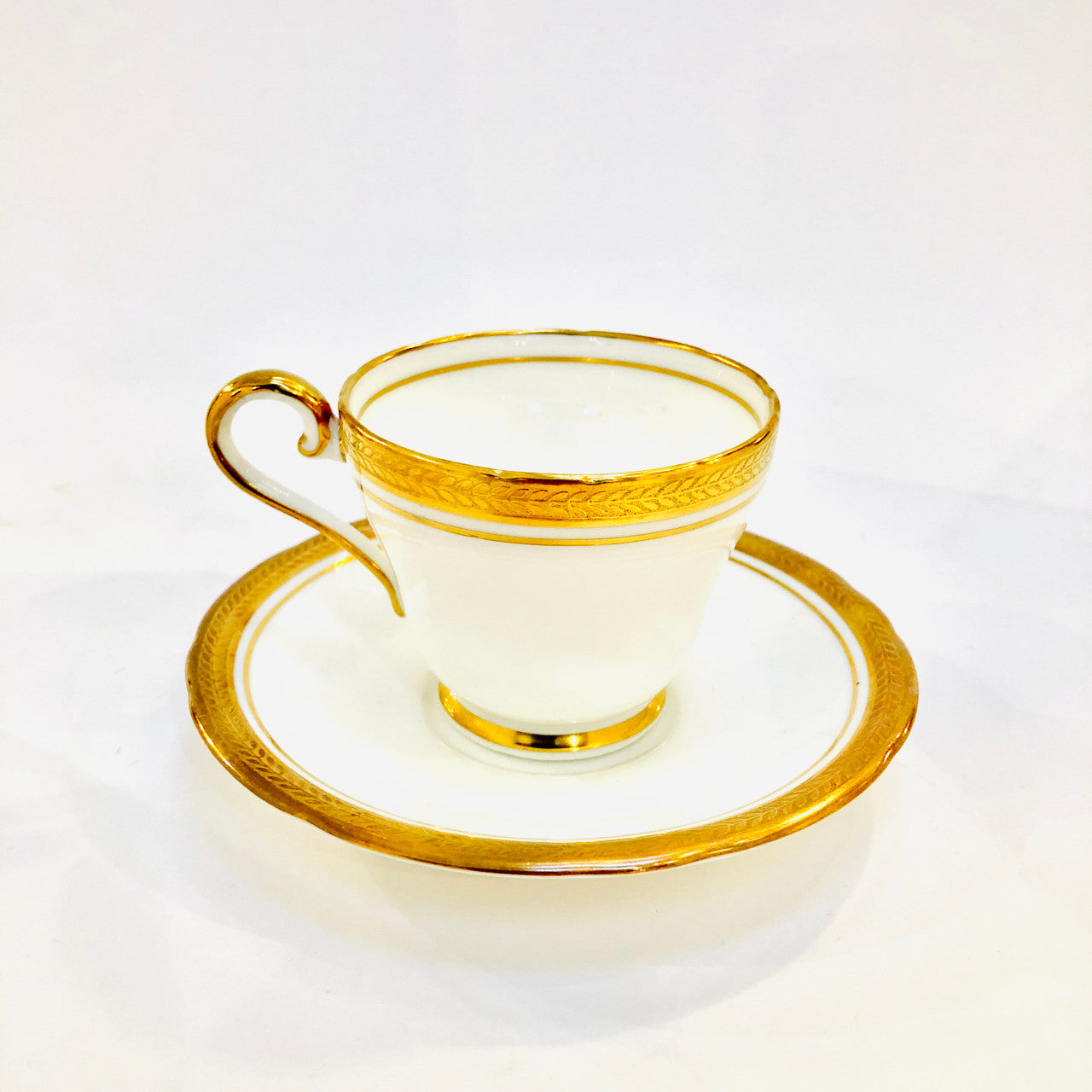 Aynsley, Elizabeth, Gold Encrusted, Laurel, Demitasse, Cup, Saucer, Footed, Fine Bone China, Vintage, Steampunk