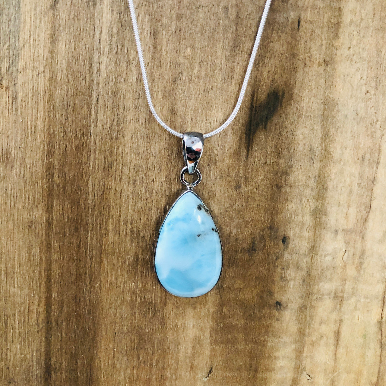 Sterling Silver, Larimar, Crystal, Stone, Semi-Precious, Pendant, Teardrop