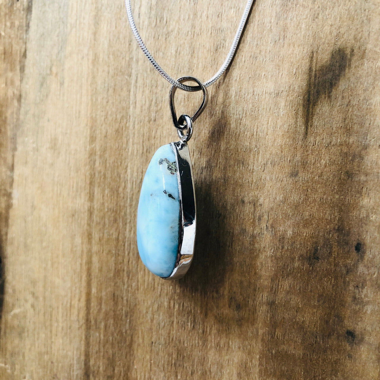 Sterling Silver, Larimar, Crystal, Stone, Semi-Precious, Pendant, Teardrop